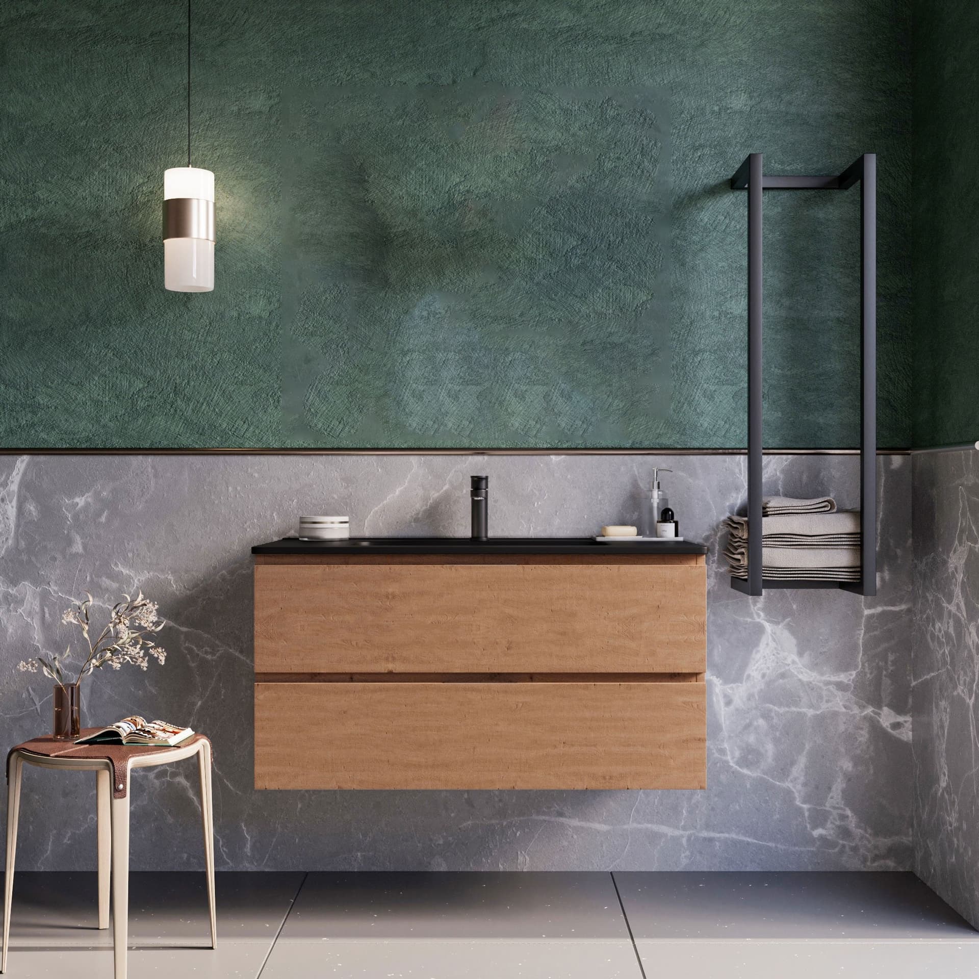 Mobile bagno sospeso 100cm Rovere Cartagena lavabo nero opaco specchio ARMONY in Mobiletti con lavabo Mondialshop - Parabiago, commercioVirtuoso.it