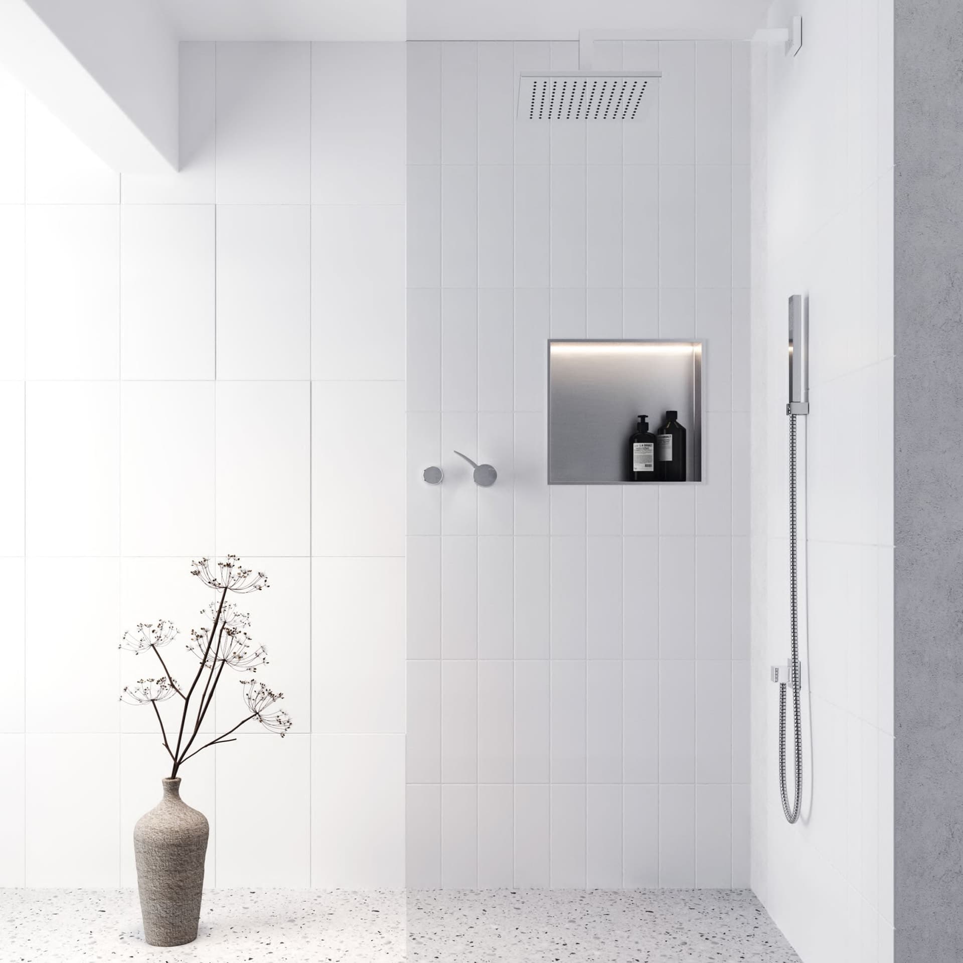 Nicchia da parete 30x30 acciaio spazzolato profondità 8cm GLAMOUR in Mensole bagno Mondialshop - Parabiago, commercioVirtuoso.it