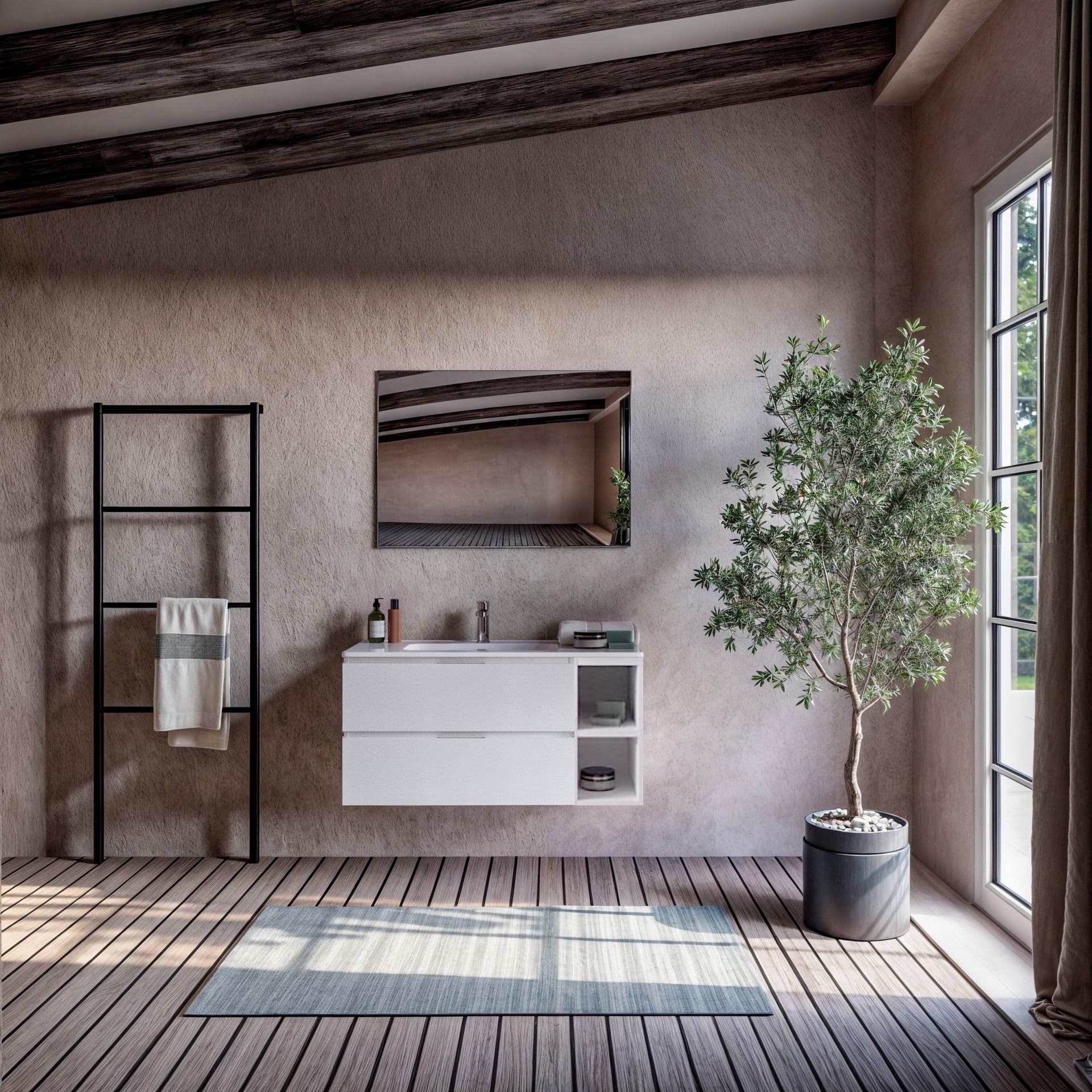 Mobile bagno sospeso bianco porcellana con vani a giorno A DESTRA 100cm 120cm ARMONY in Mobili a muro Mondialshop - Parabiago, commercioVirtuoso.it