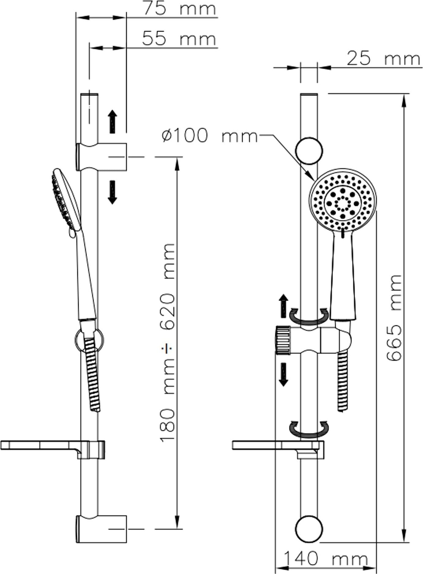 Set Doccia Saliscendi Cromato 5 Getti in Aciaio Inox e Abs CAPRI in Rubinetti per vasca Mondialshop - Parabiago, commercioVirtuoso.it