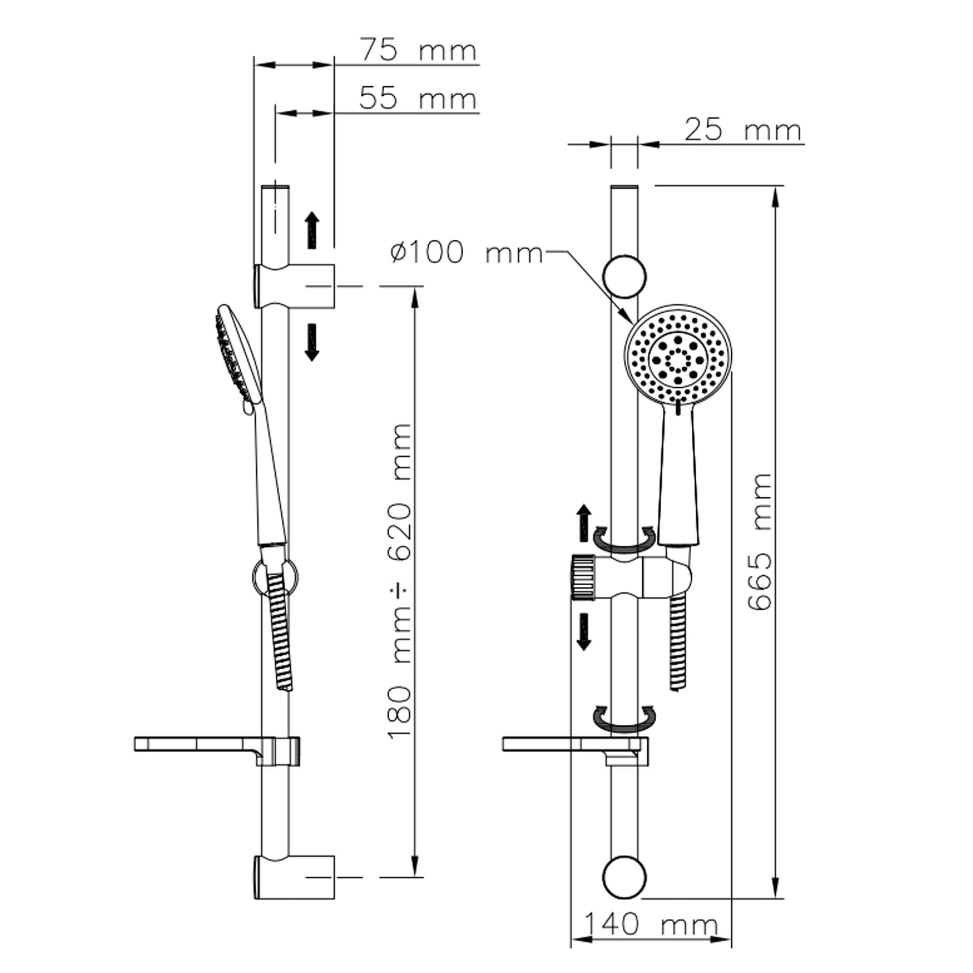 Set Doccia Saliscendi Cromato 5 Getti in Aciaio Inox e Abs CAPRI in Rubinetti per vasca Mondialshop - Parabiago, commercioVirtuoso.it