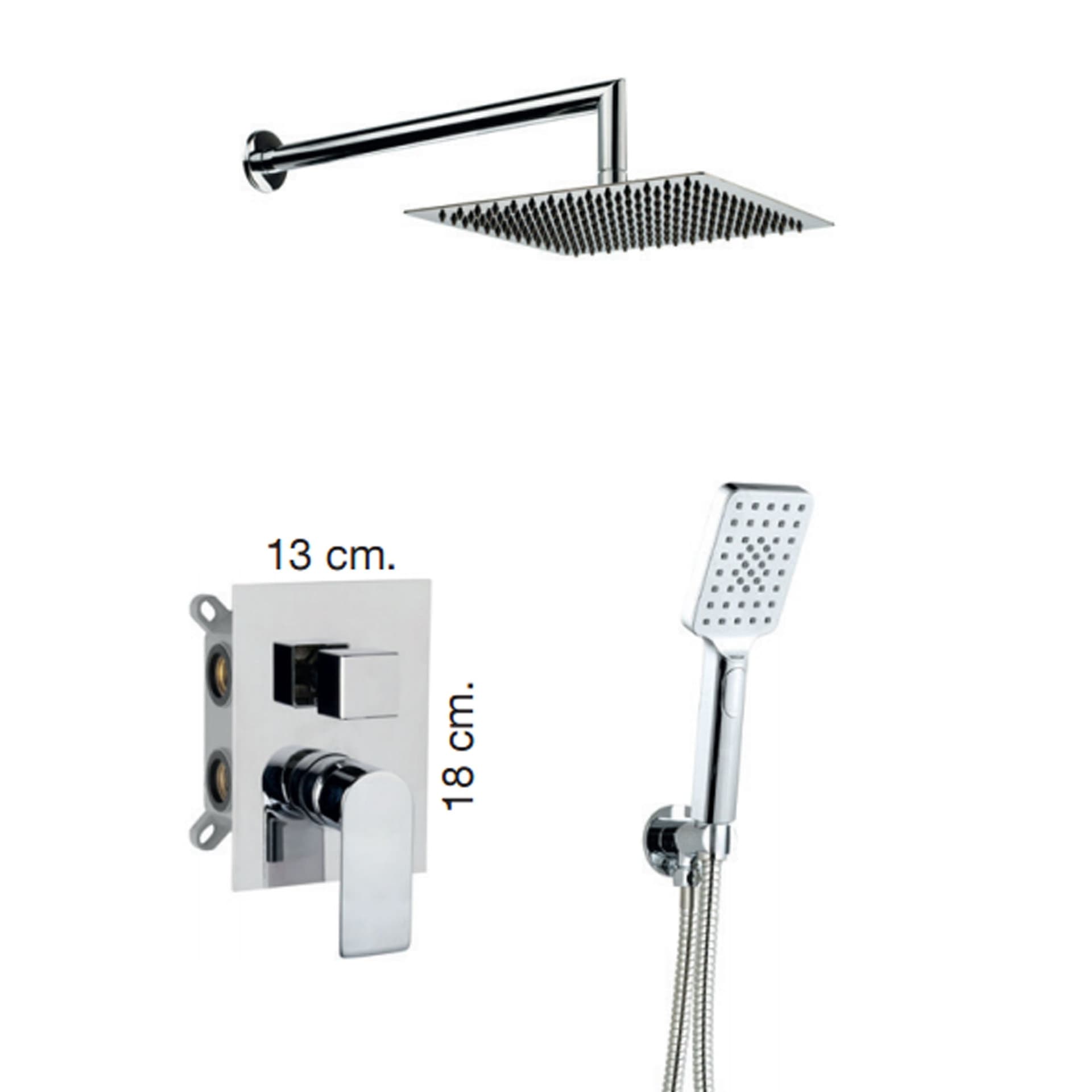 Kit doccia incasso 5pz Miscelatore Soffione 25x25 Braccio doccia Doccetta Flessibile Alpha in Rubinetti per vasca Mondialshop - Parabiago, commercioVirtuoso.it