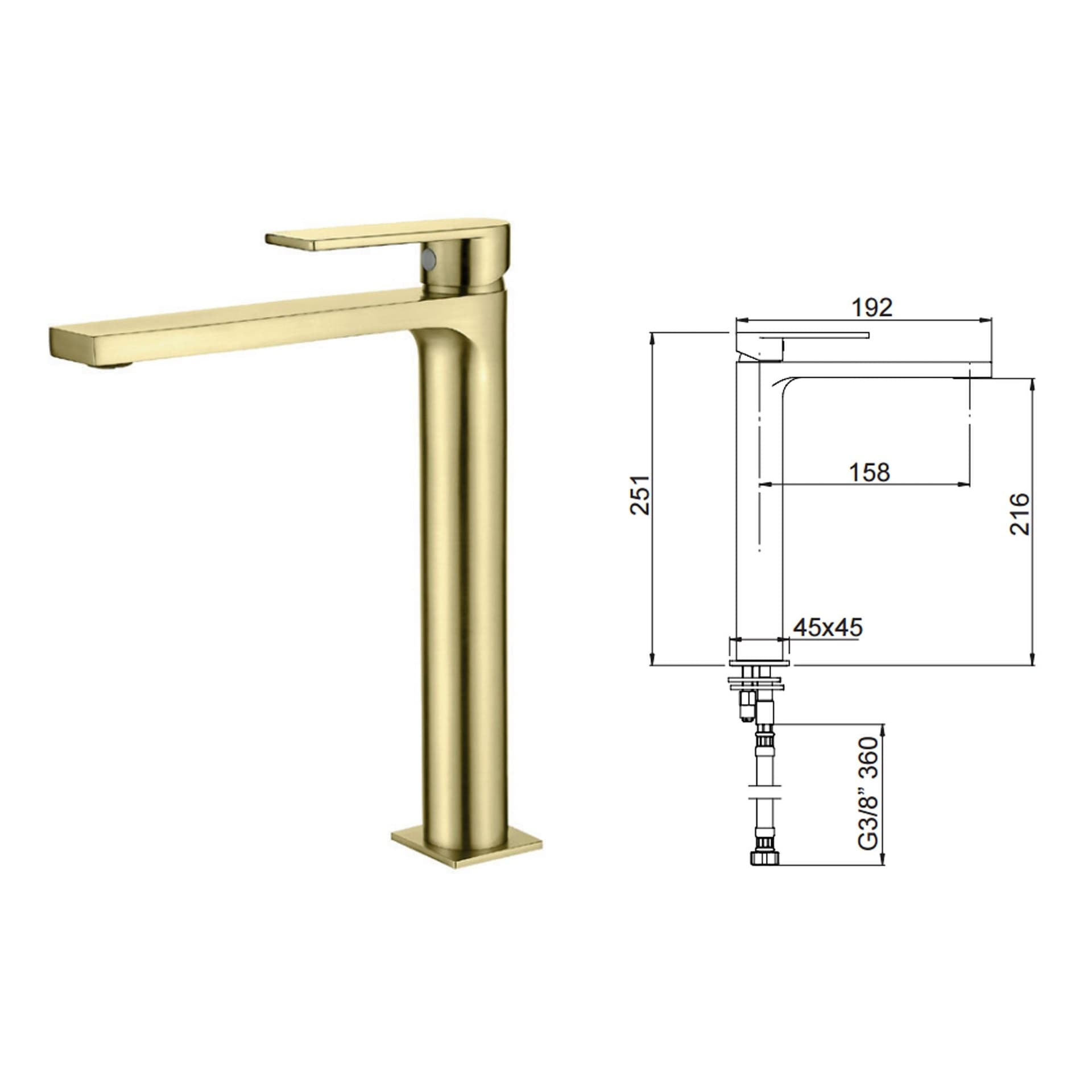 Miscelatore lavabo canna alta spazzolato finitura pvd ALPHA in Rubinetti per lavandini bagno Mondialshop - Parabiago, commercioVirtuoso.it