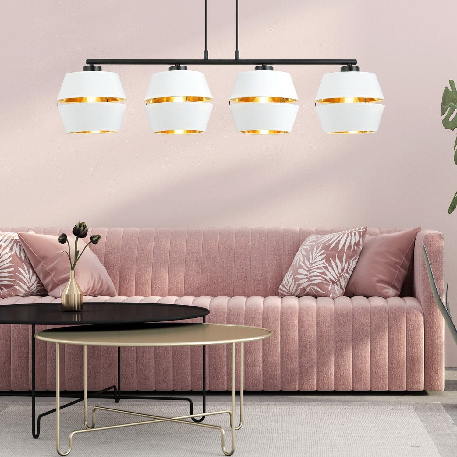 Sospensione Contemporanea 4 Luci Piano In Metallo Bianco E Oro in Lampade a sospensione LuceArt - Montecorvino Pugliano, commercioVirtuoso.it