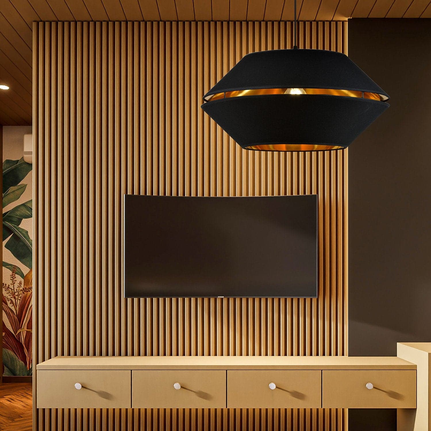 Sospensione Contemporanea 1 Luce Piano In Metallo Nero E Oro in Lampadari LuceArt - Montecorvino Pugliano, commercioVirtuoso.it