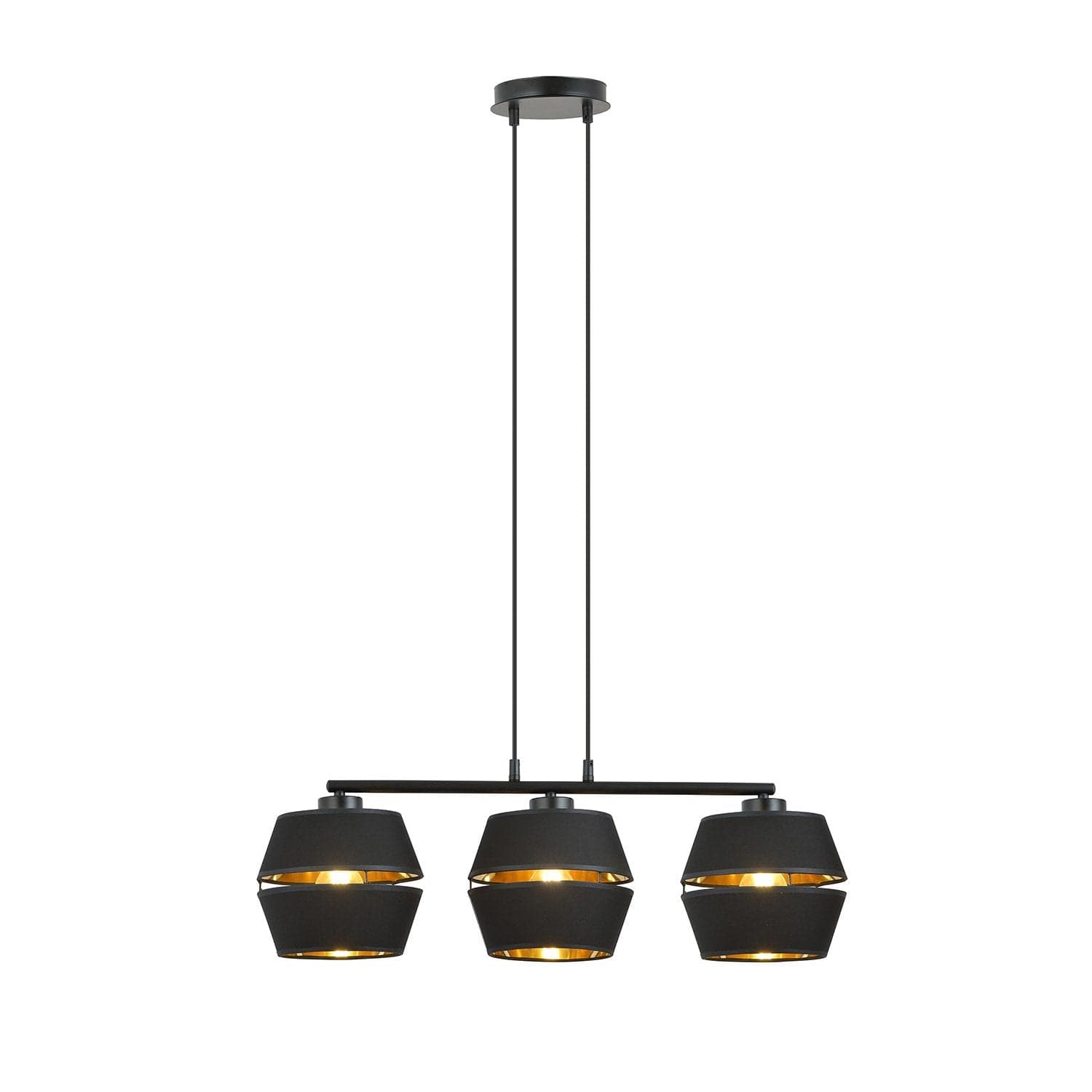 Sospensione Contemporanea 3 Luci Piano In Metallo Nero E Oro in Lampadari LuceArt - Montecorvino Pugliano, commercioVirtuoso.it