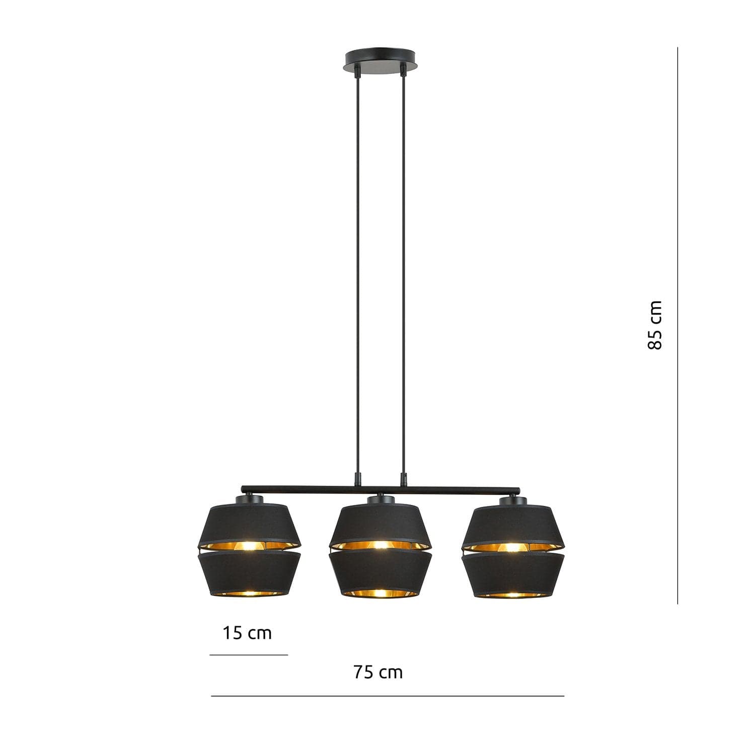 Sospensione Contemporanea 3 Luci Piano In Metallo Nero E Oro in Lampadari LuceArt - Montecorvino Pugliano, commercioVirtuoso.it