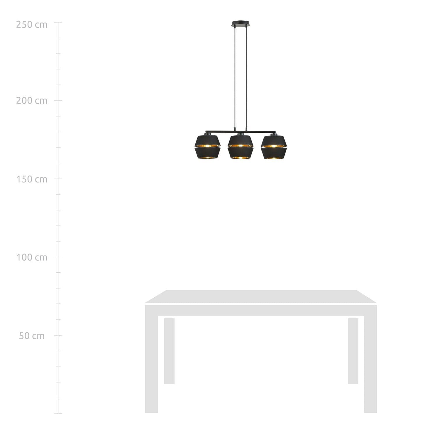 Sospensione Contemporanea 3 Luci Piano In Metallo Nero E Oro in Lampadari LuceArt - Montecorvino Pugliano, commercioVirtuoso.it