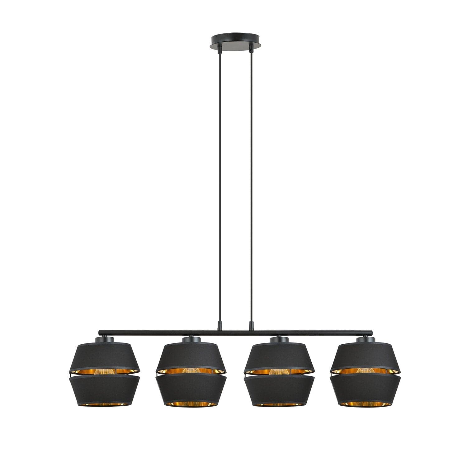 Sospensione Contemporanea 4 Luci Piano In Metallo Nero E Oro in Lampade a sospensione LuceArt - Montecorvino Pugliano, commercioVirtuoso.it