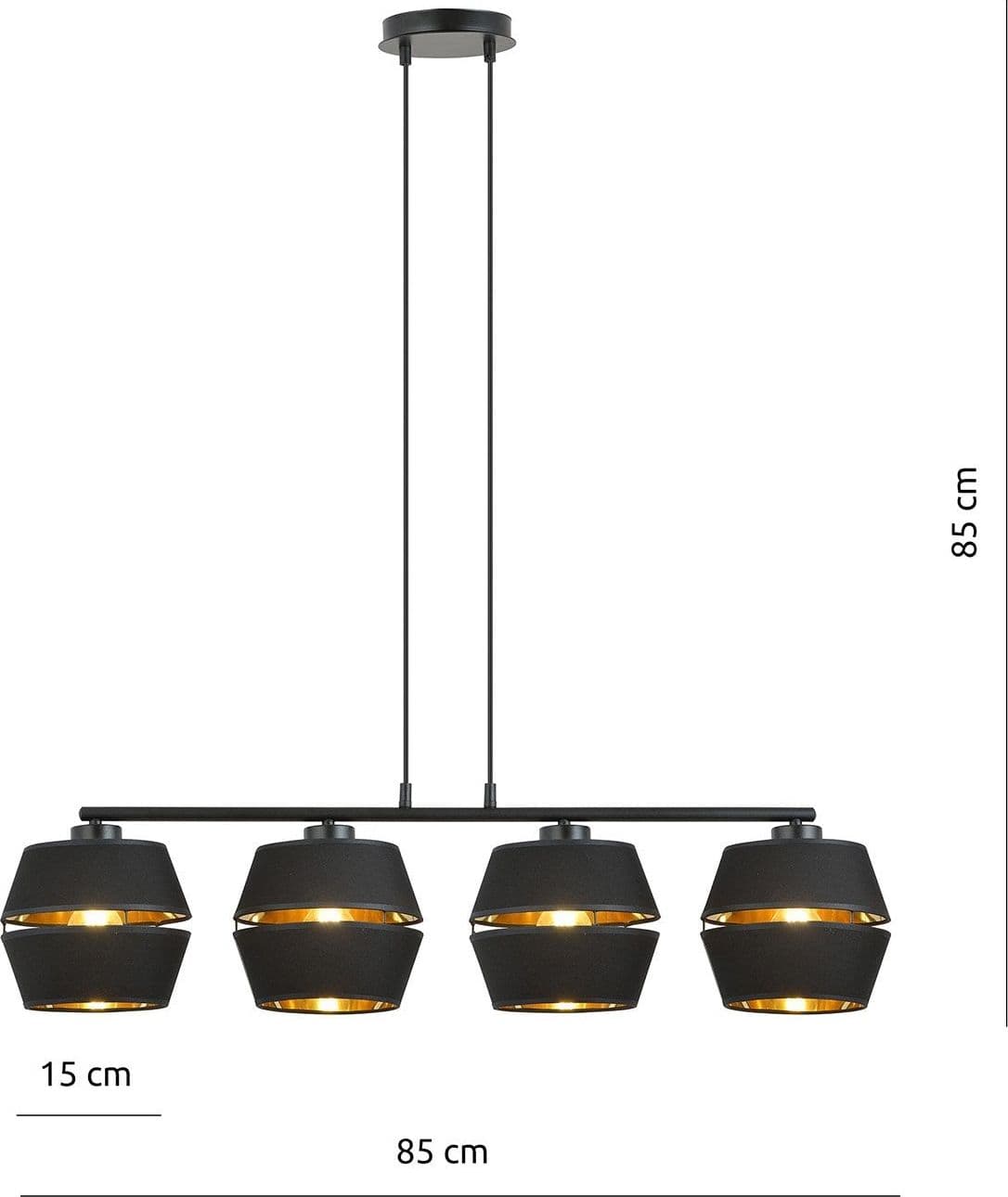 Sospensione Contemporanea 4 Luci Piano In Metallo Nero E Oro in Lampade a sospensione LuceArt - Montecorvino Pugliano, commercioVirtuoso.it