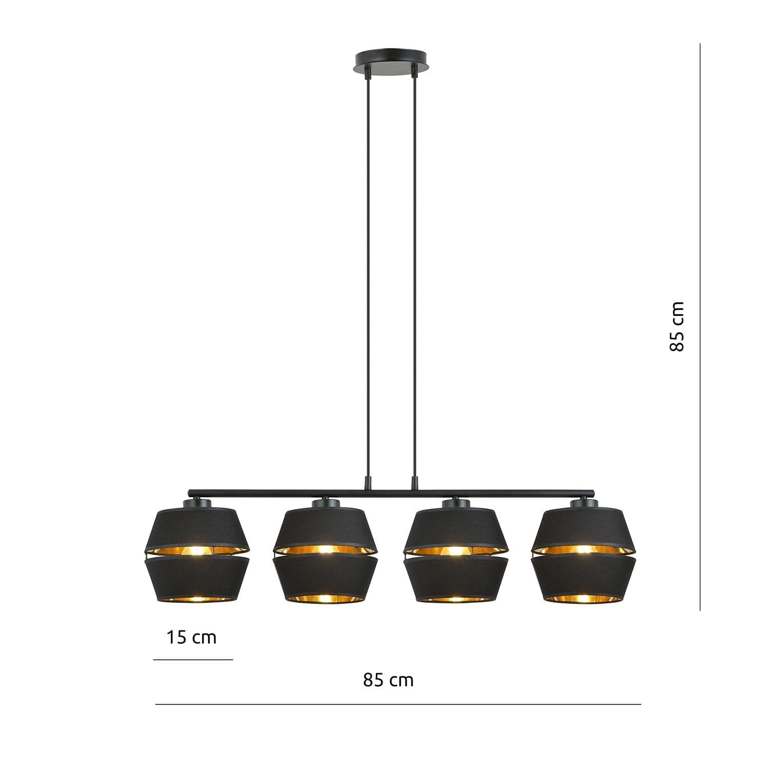 Sospensione Contemporanea 4 Luci Piano In Metallo Nero E Oro in Lampade a sospensione LuceArt - Montecorvino Pugliano, commercioVirtuoso.it