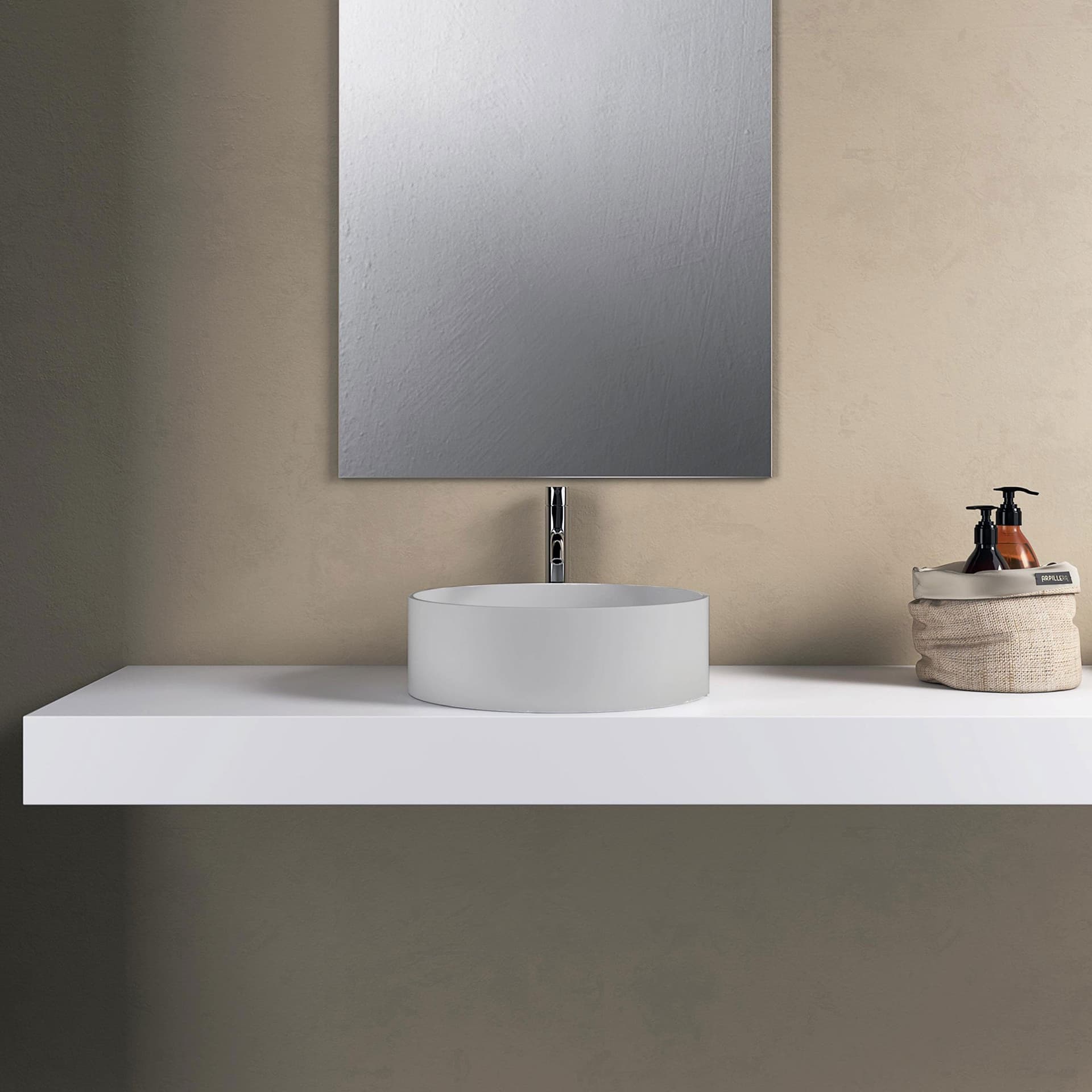 Lavabo da appoggio grigio chiaro opaco tondo 38cm h10 Solid Surface BOWL in Lavabi Mondialshop - Parabiago, commercioVirtuoso.it