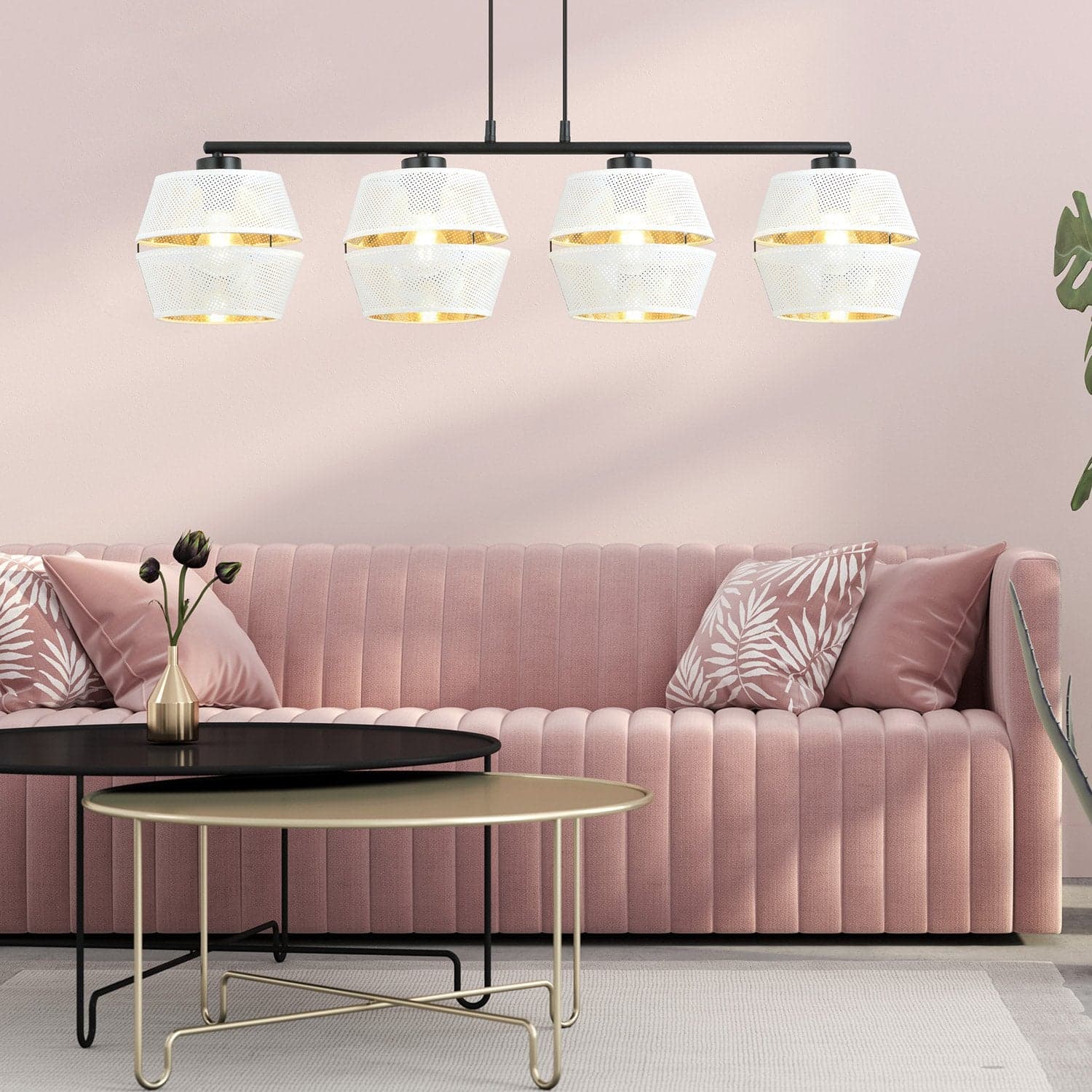 Sospensione Contemporanea 4 Luci Malia In Metallo Bianco E Oro in Lampade a sospensione LuceArt - Montecorvino Pugliano, commercioVirtuoso.it