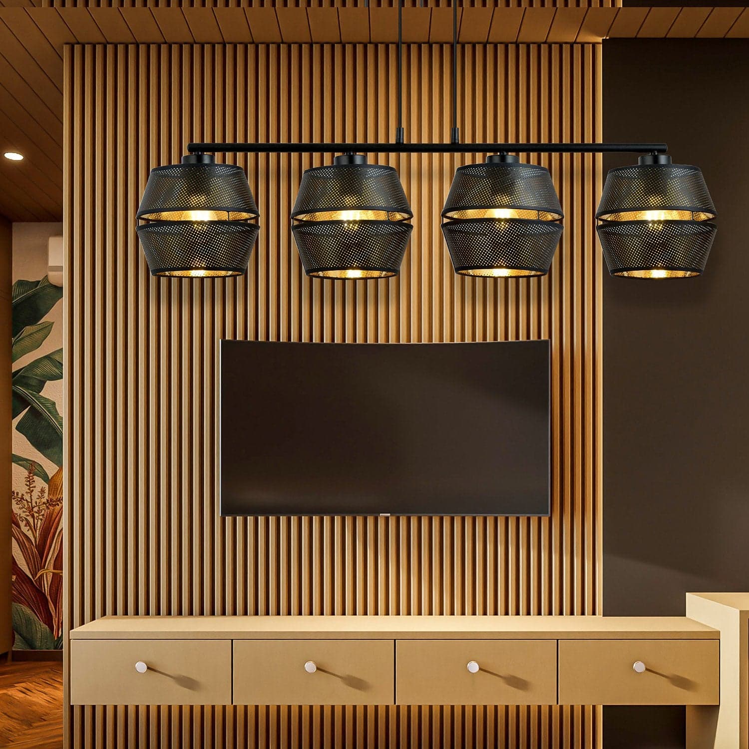 Sospensione Contemporanea 4 Luci Malia In Metallo Nero E Oro in Lampade a sospensione LuceArt - Montecorvino Pugliano, commercioVirtuoso.it