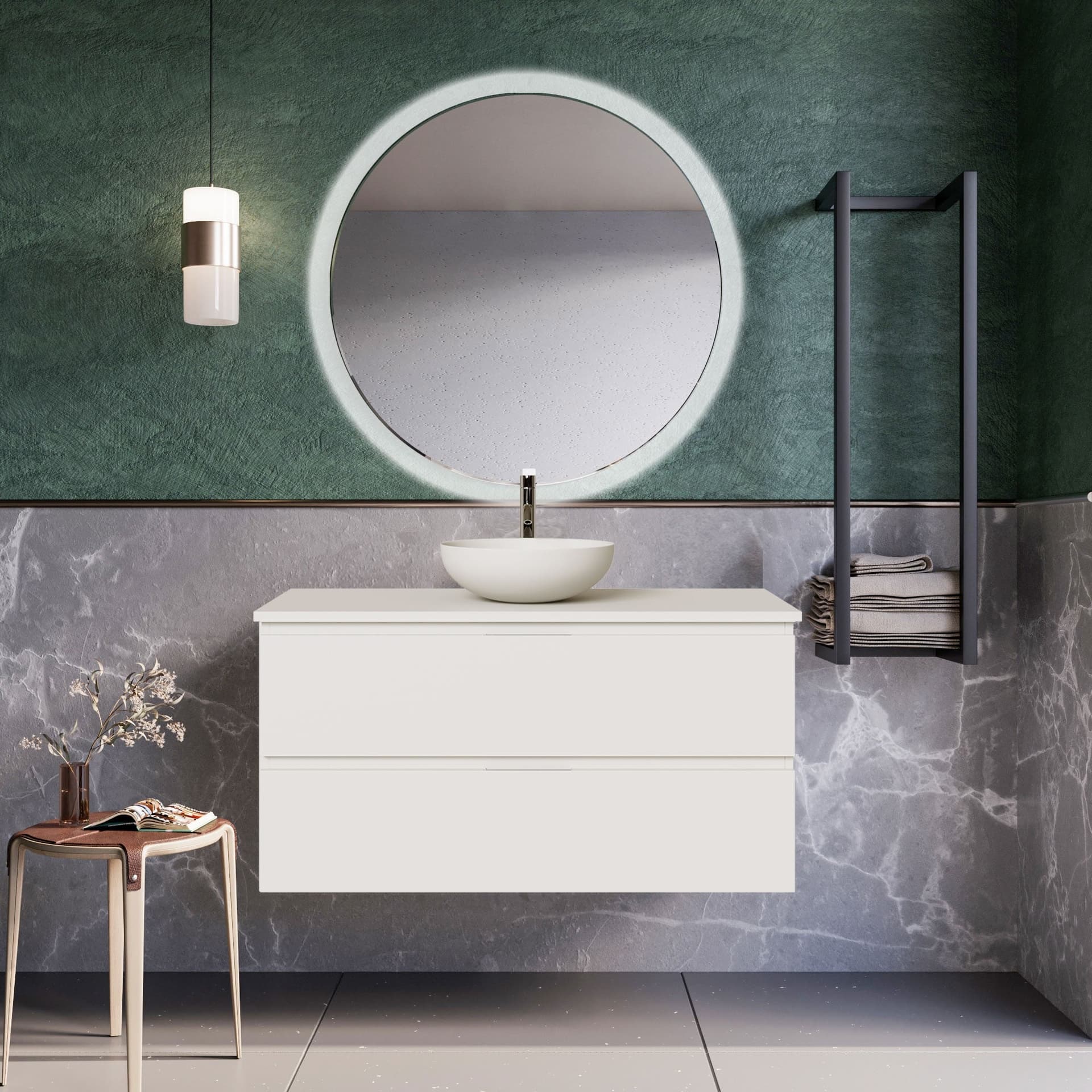 Mobile bagno sospeso 80cm Bianco con mensola e lavabo ad appoggio - ARMONY in Mobiletti con lavabo Mondialshop - Parabiago, commercioVirtuoso.it