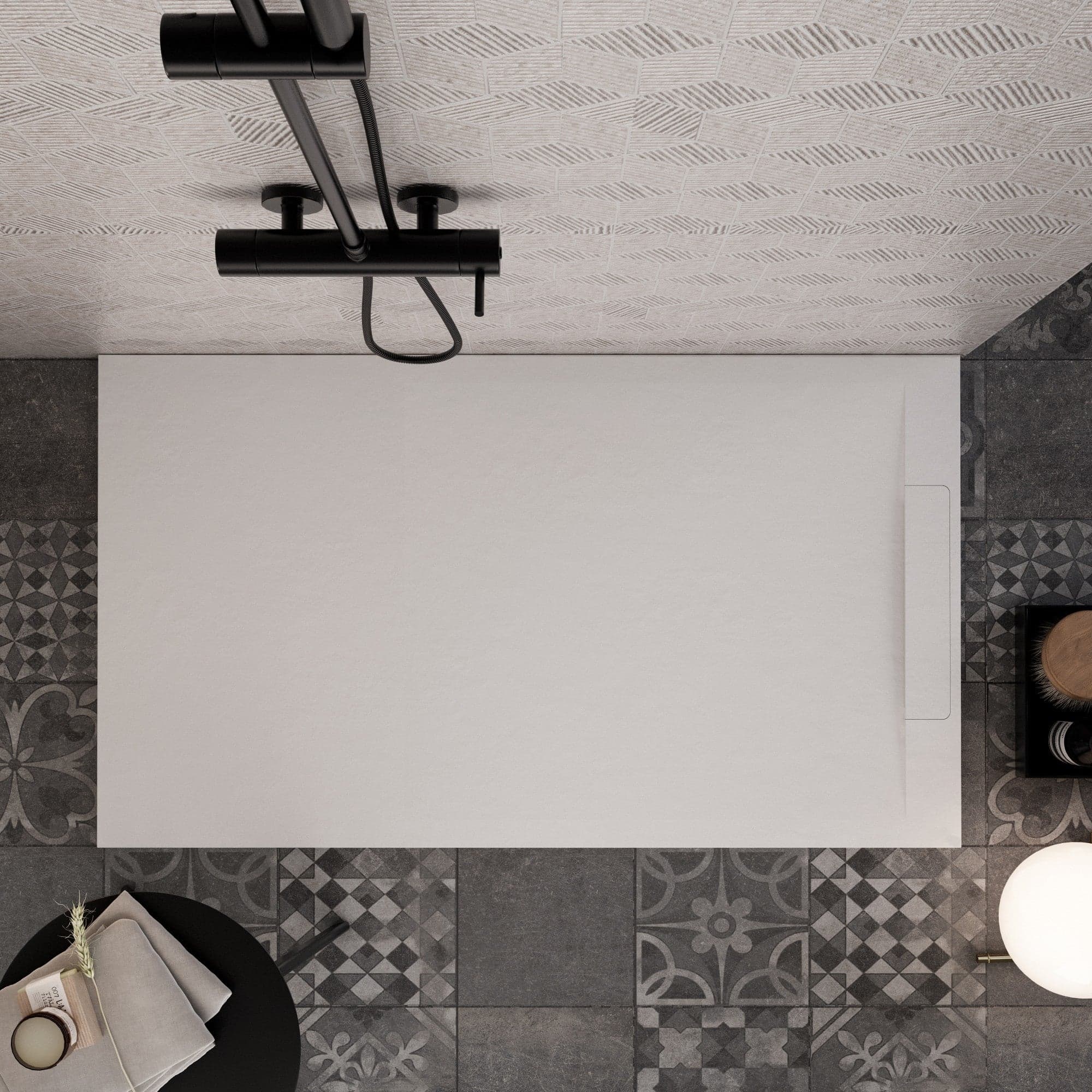 Piatto doccia 80x120 effetto cemento bianco scarico laterale | Piletta Gratis STAR VINCENT in Box doccia Mondialshop - Parabiago, commercioVirtuoso.it
