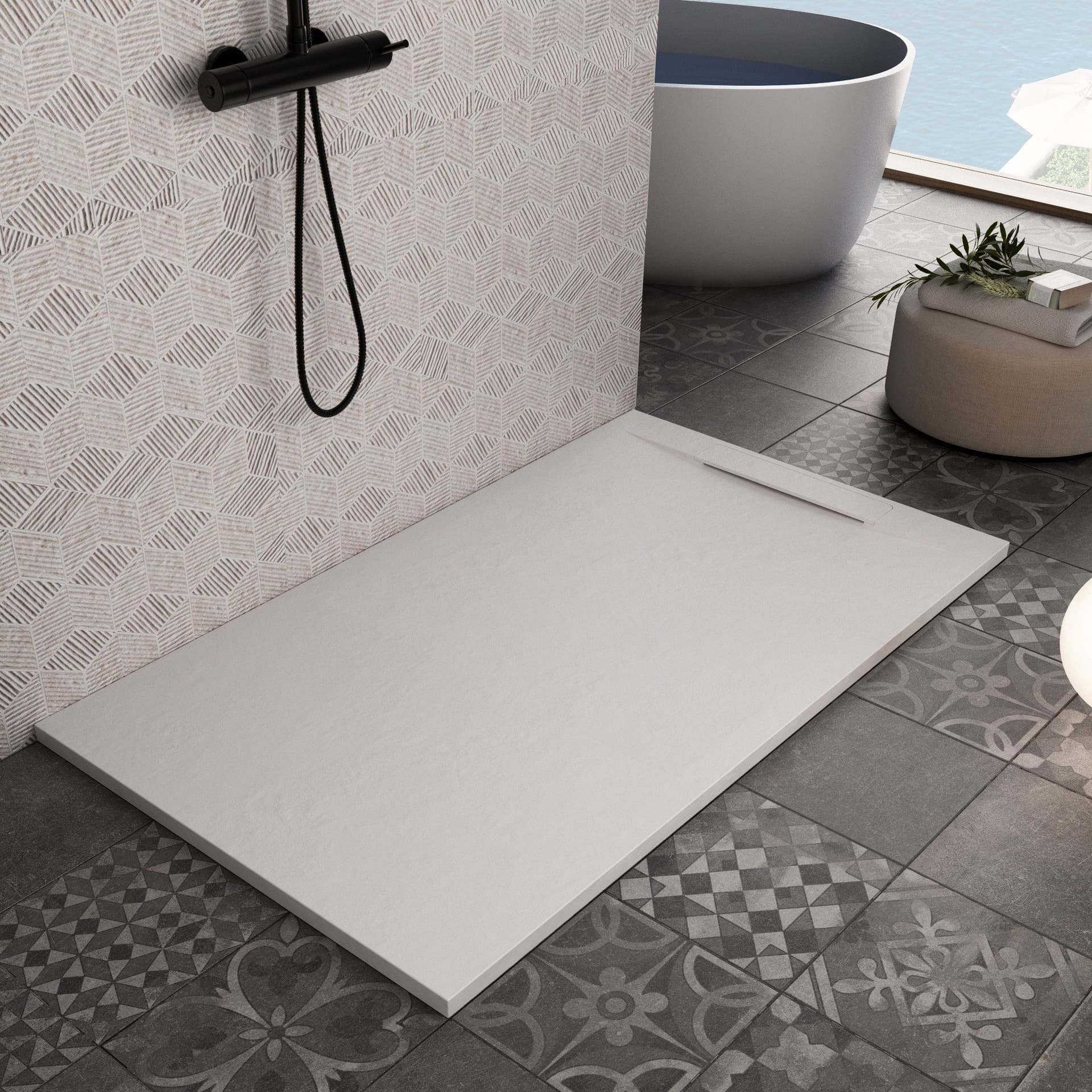 Piatto doccia 80x120 effetto cemento bianco scarico laterale | Piletta Gratis STAR VINCENT