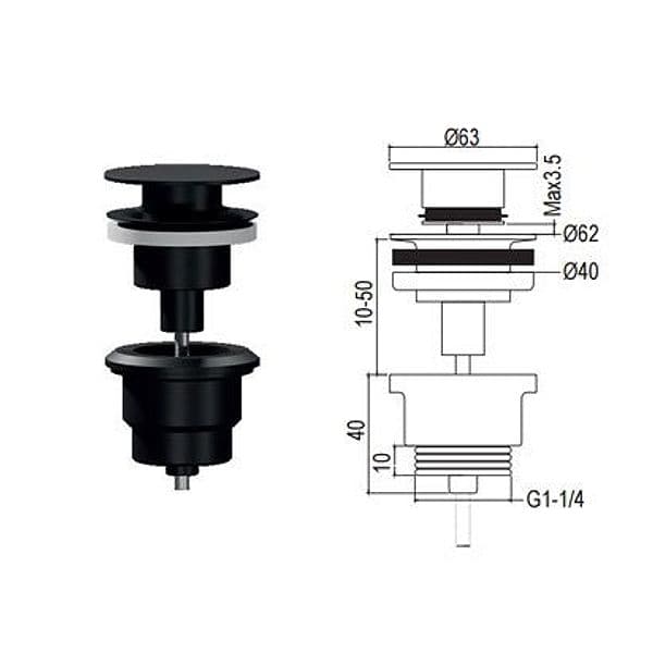Piletta di scarico clic clac nera universale lavabo in  Mondialshop - Parabiago, commercioVirtuoso.it