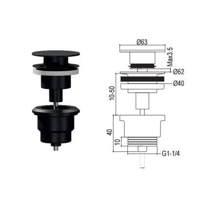 Piletta di scarico clic clac nera universale lavabo in  Mondialshop - Parabiago, commercioVirtuoso.it