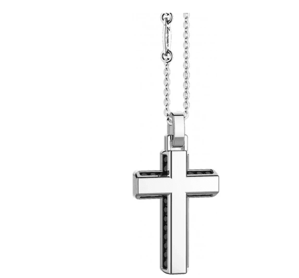 Zancan Collana UOMO in Argento con pendente croce + spinelli neri laterali ESC046 in Collane Alba Gioielli - Casoria, commercioVirtuoso.it