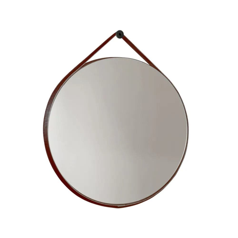 Specchio tondo appeso con cintura in pelle marrone cuoio CAPO in Specchi da parete Mondialshop - Parabiago, commercioVirtuoso.it
