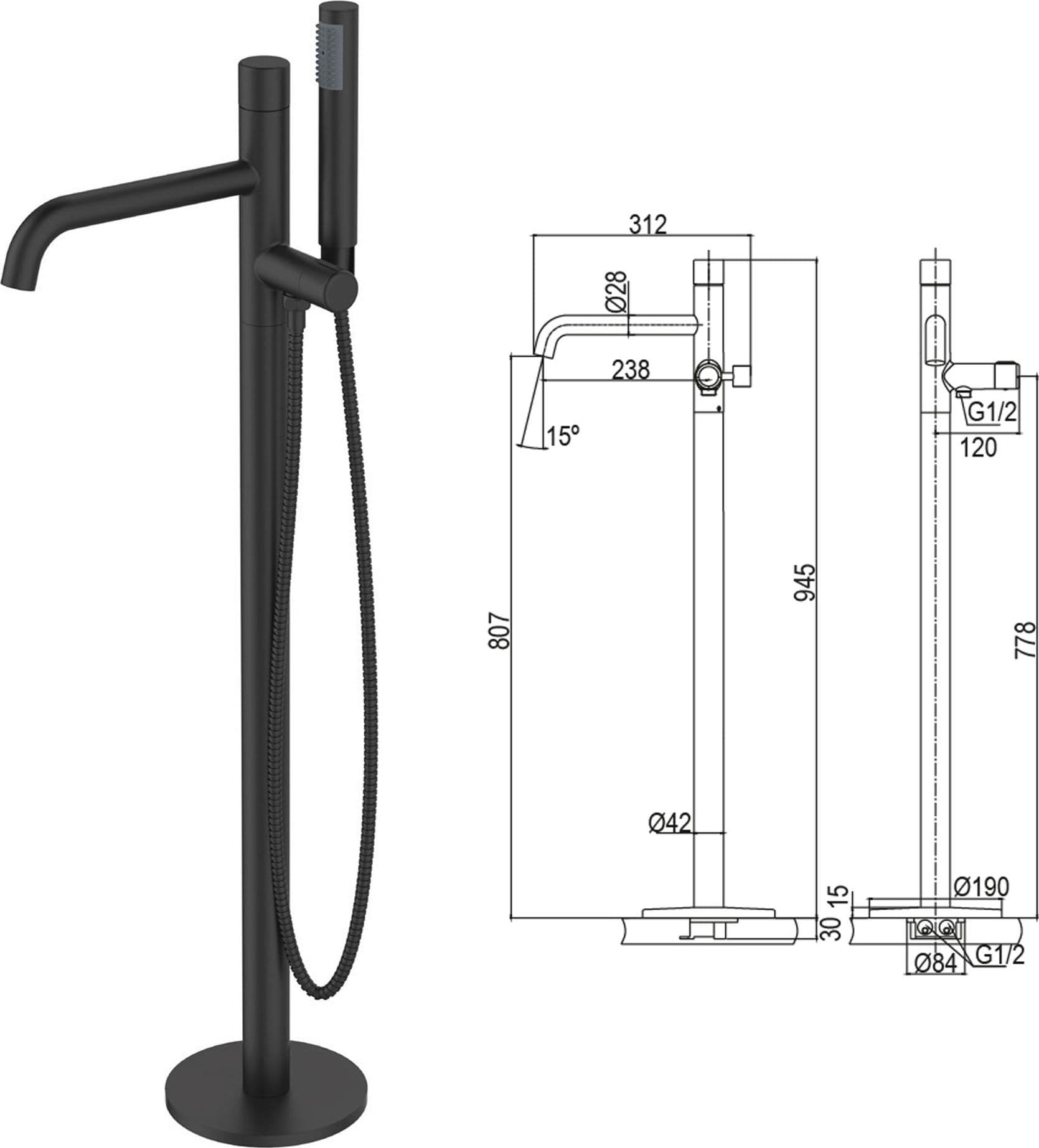 Miscelatore vasca a pavimento nero opaco Joy in Rubinetti per vasca Mondialshop - Parabiago, commercioVirtuoso.it