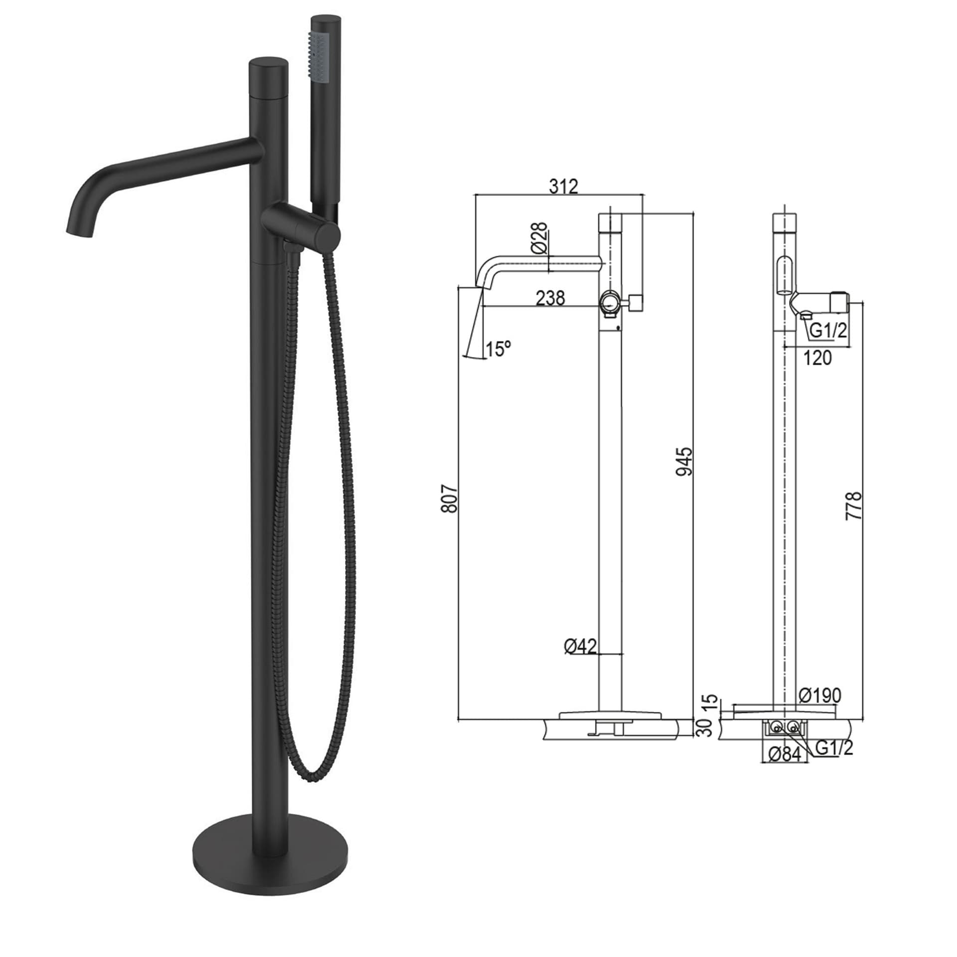 Miscelatore vasca a pavimento nero opaco Joy in Rubinetti per vasca Mondialshop - Parabiago, commercioVirtuoso.it