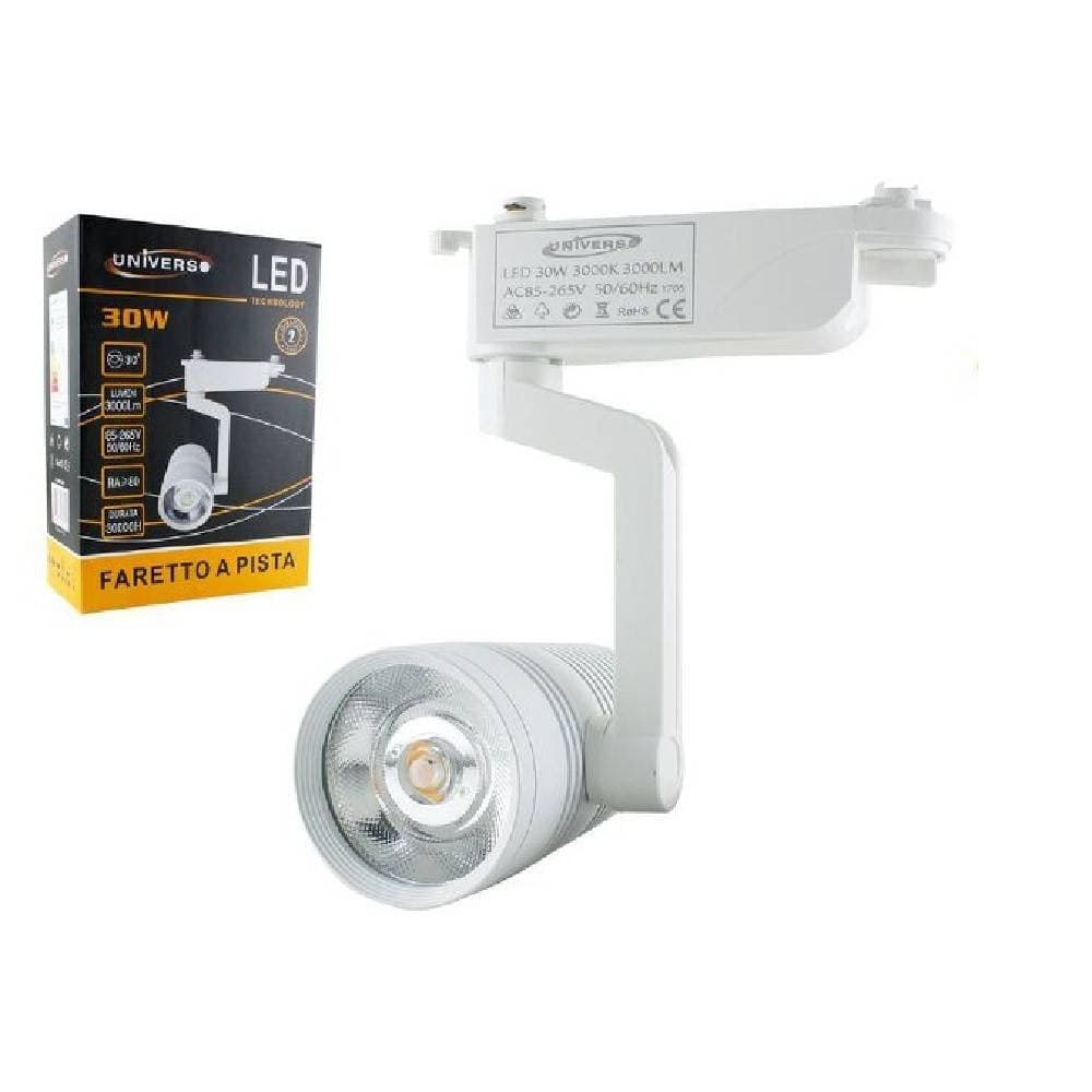 FARETTO LED BINARIO BIANCO LAMPADA PISTA 30W LUCE CALDA FREDDA NATURALE F-30W8A - 3