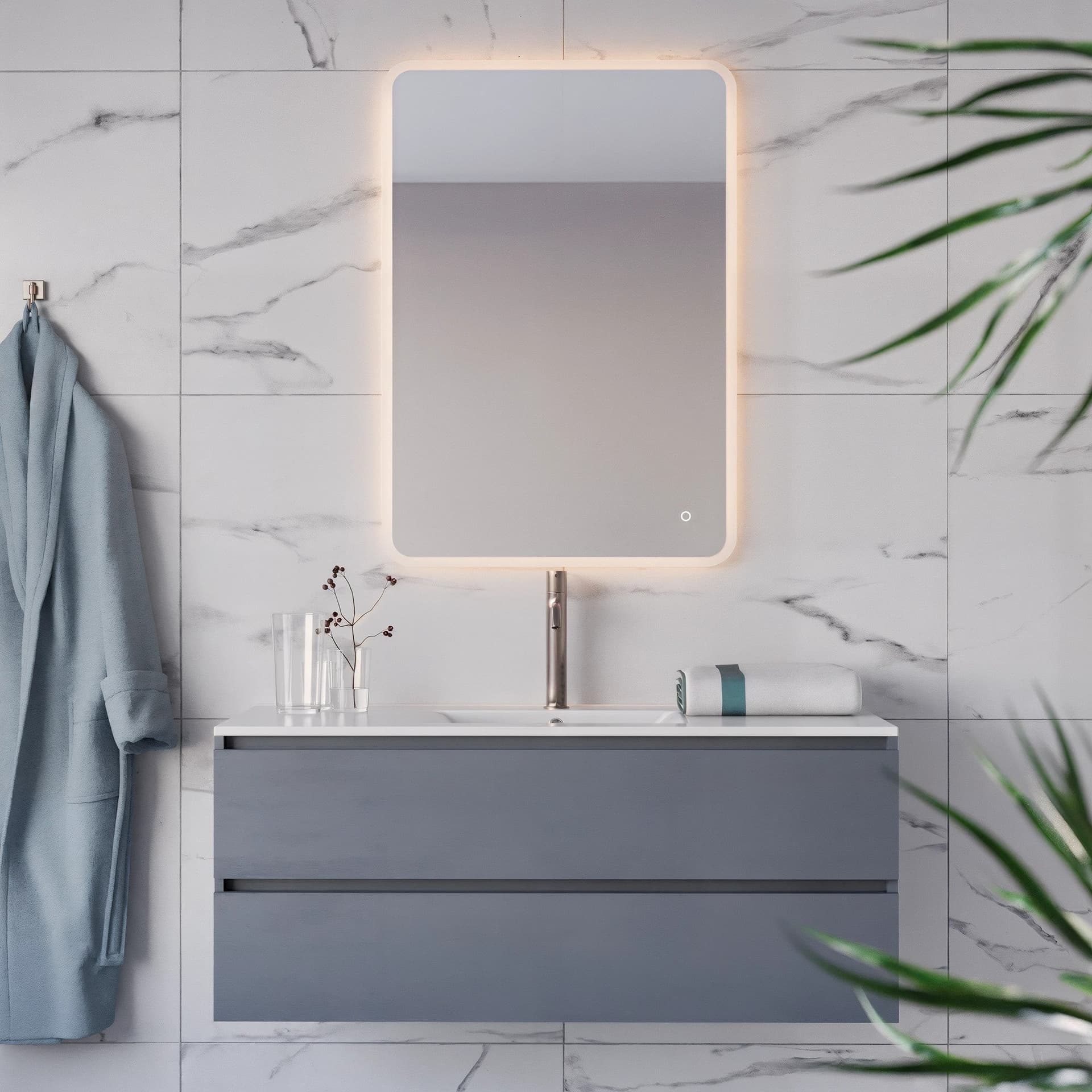 Specchio bagno rettangolare a led 70x100 con accensione touch-screen Boheme in Specchi da parete Mondialshop - Parabiago, commercioVirtuoso.it