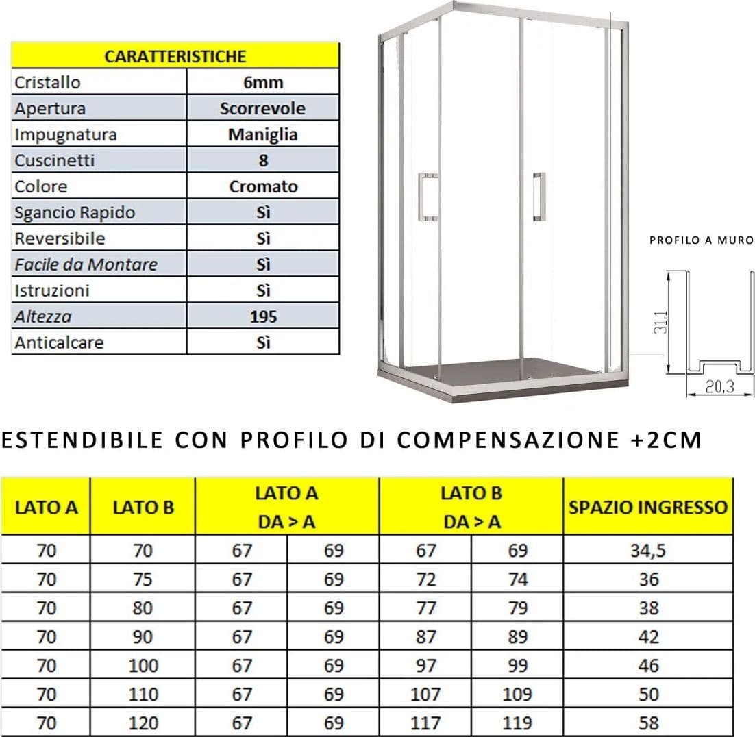 Box Doccia Angolare Ante Scorrevoli Cristallo Satinato Opaco 6mm Adry in Box doccia Mondialshop - Parabiago, commercioVirtuoso.it