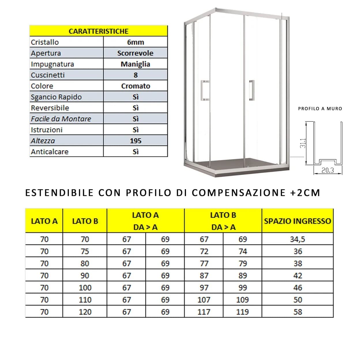 Box Doccia Angolare Ante Scorrevoli Cristallo Satinato Opaco 6mm Adry in Box doccia Mondialshop - Parabiago, commercioVirtuoso.it