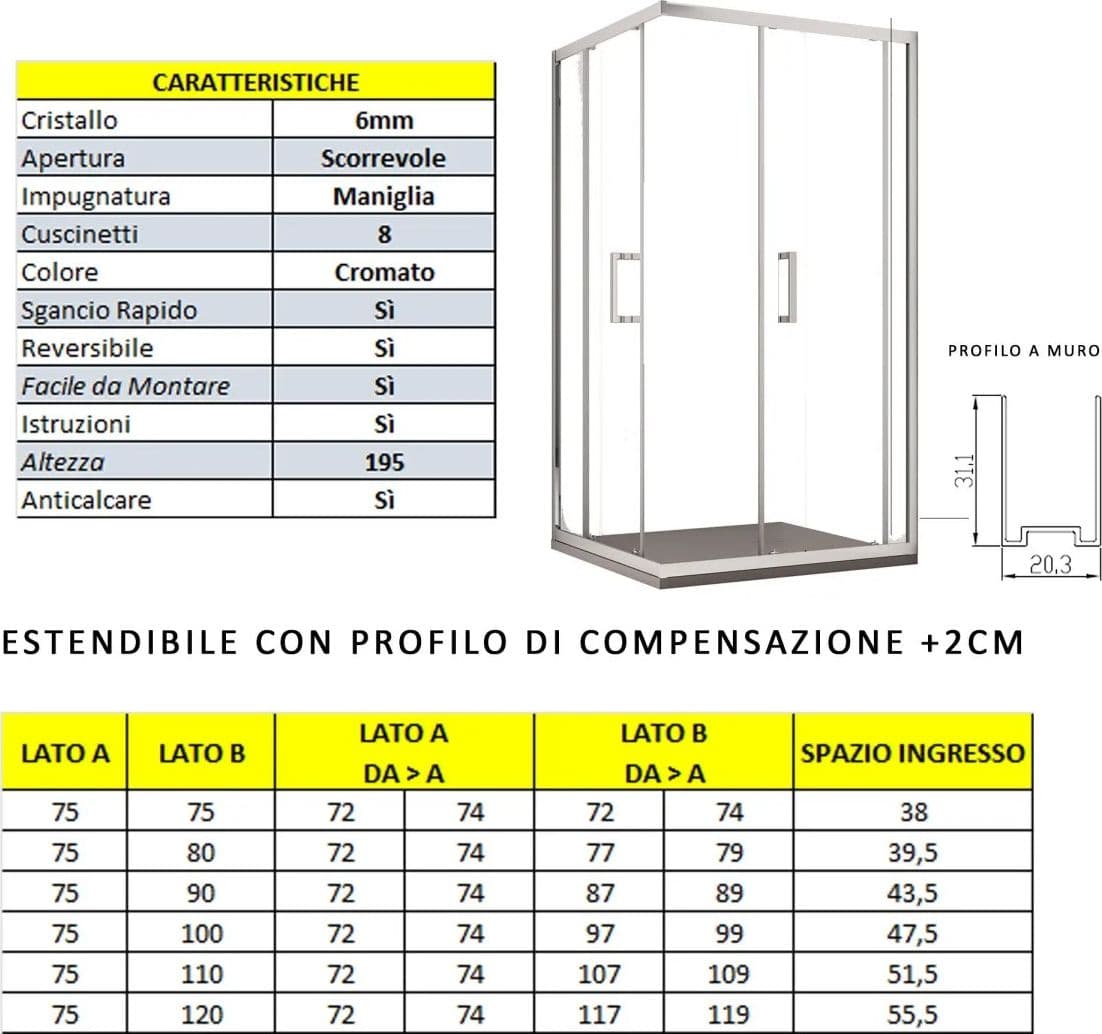 Box Doccia Angolare Ante Scorrevoli Cristallo Satinato Opaco 6mm Adry in Box doccia Mondialshop - Parabiago, commercioVirtuoso.it