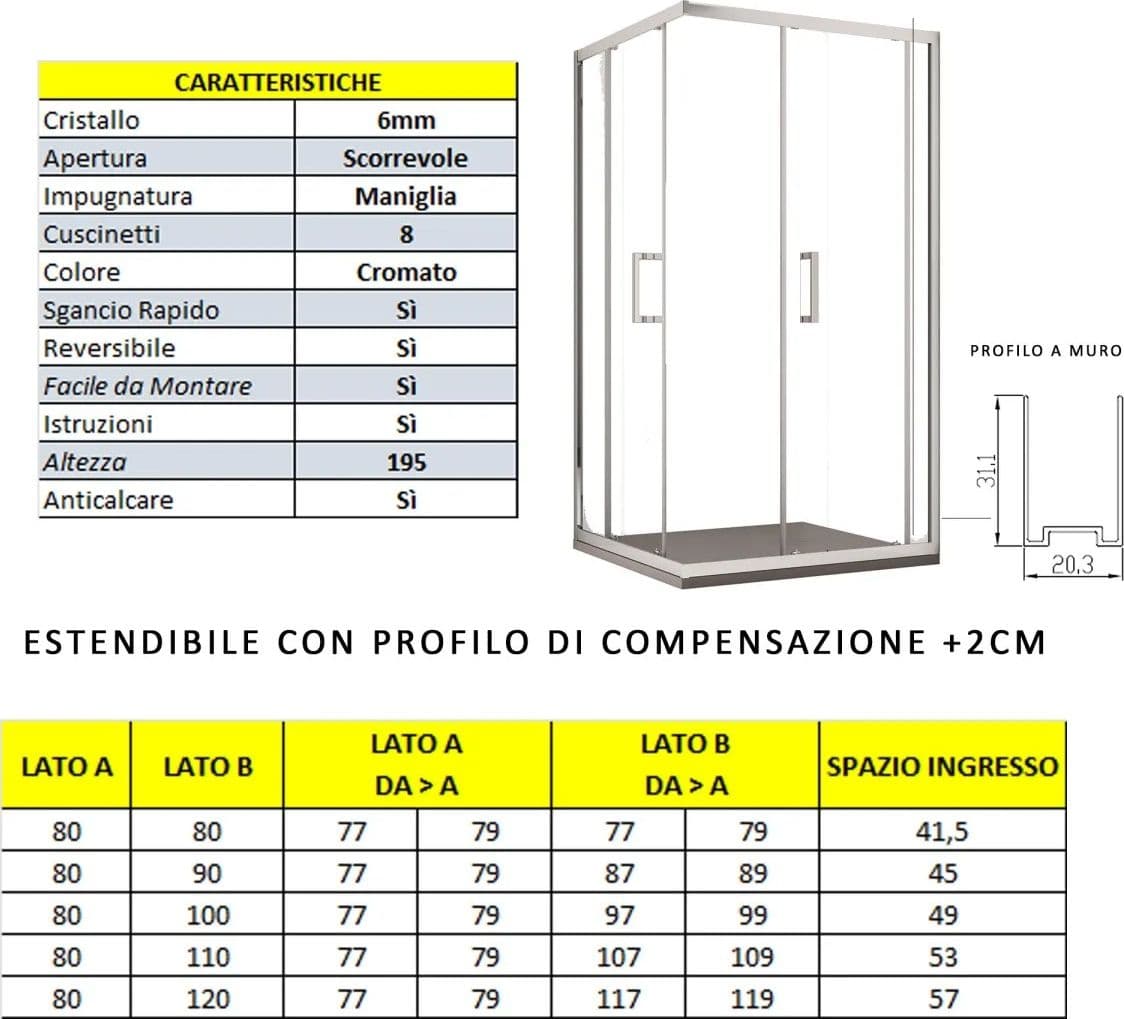 Box Doccia Angolare Ante Scorrevoli Cristallo Satinato Opaco 6mm Adry in Box doccia Mondialshop - Parabiago, commercioVirtuoso.it