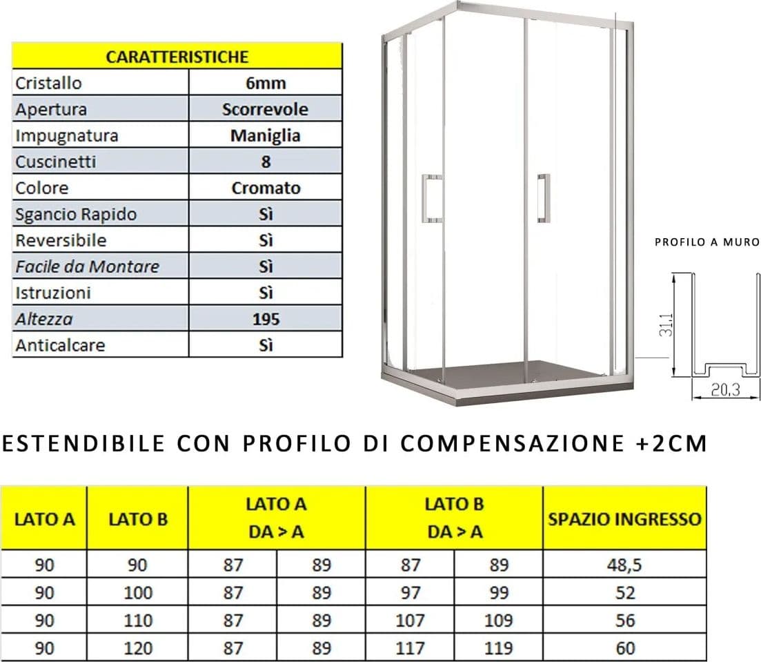 Box Doccia Angolare Ante Scorrevoli Cristallo Satinato Opaco 6mm Adry in Box doccia Mondialshop - Parabiago, commercioVirtuoso.it