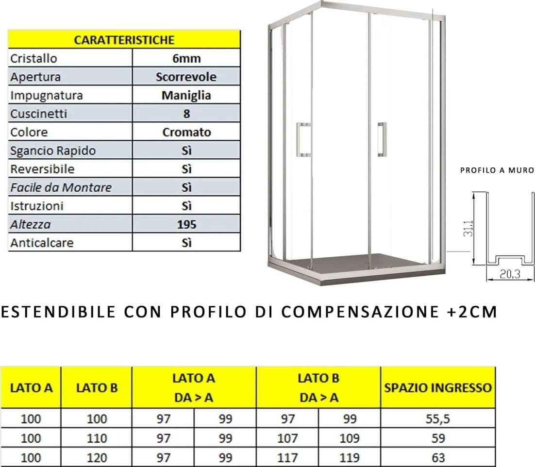 Box Doccia Angolare Ante Scorrevoli Cristallo Satinato Opaco 6mm Adry in Box doccia Mondialshop - Parabiago, commercioVirtuoso.it