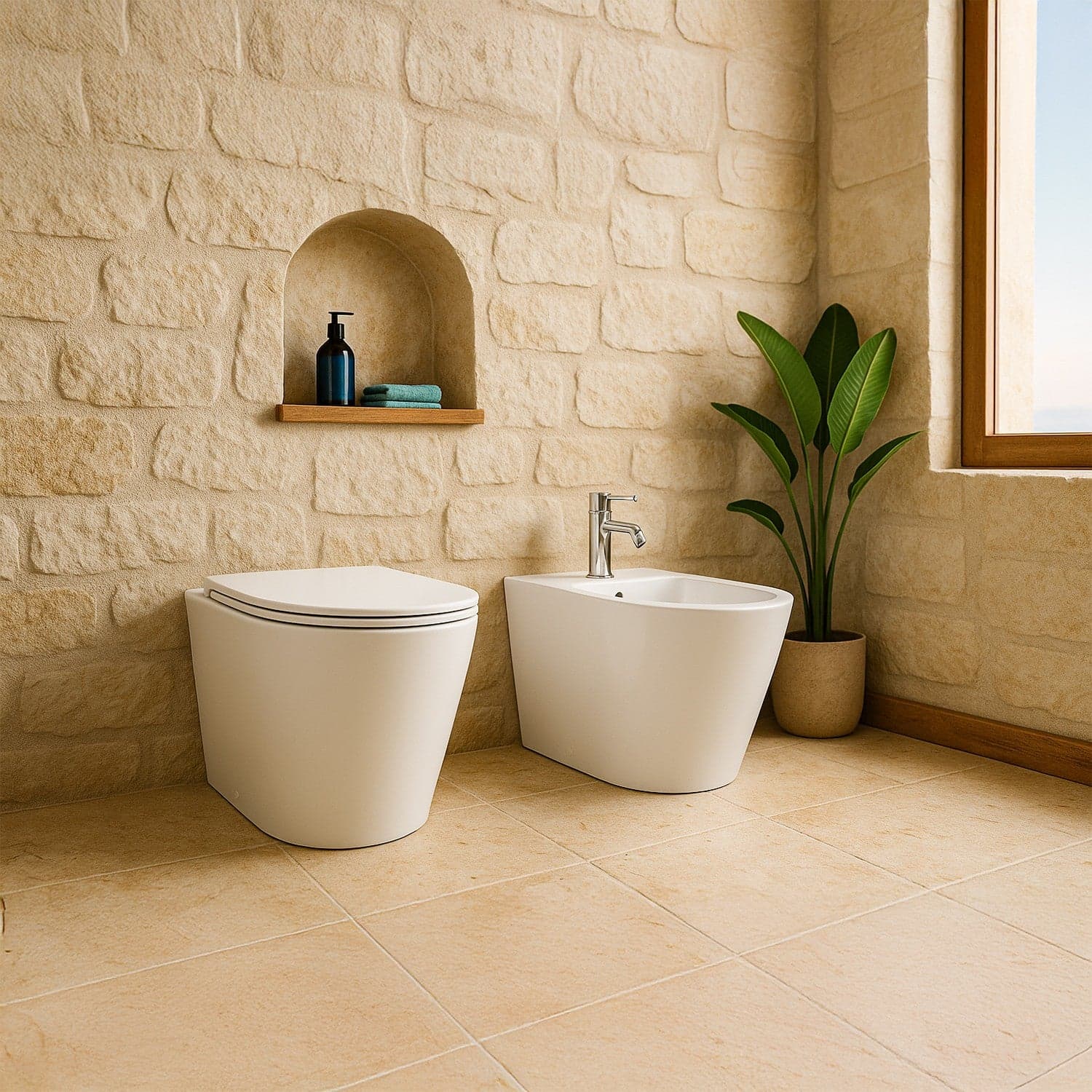 Sanitari filo muro wc e bidet scarico ciclonico senza brida RIVER