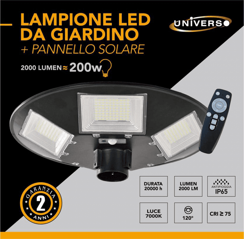 LAMPIONE LED CON PANNELLO ENERGIA SOLARE 200 W IP65 SENSORE MOVIMENTO SO-GD-200W in Lampioni Trade Shop italia - Napoli, commercioVirtuoso.it