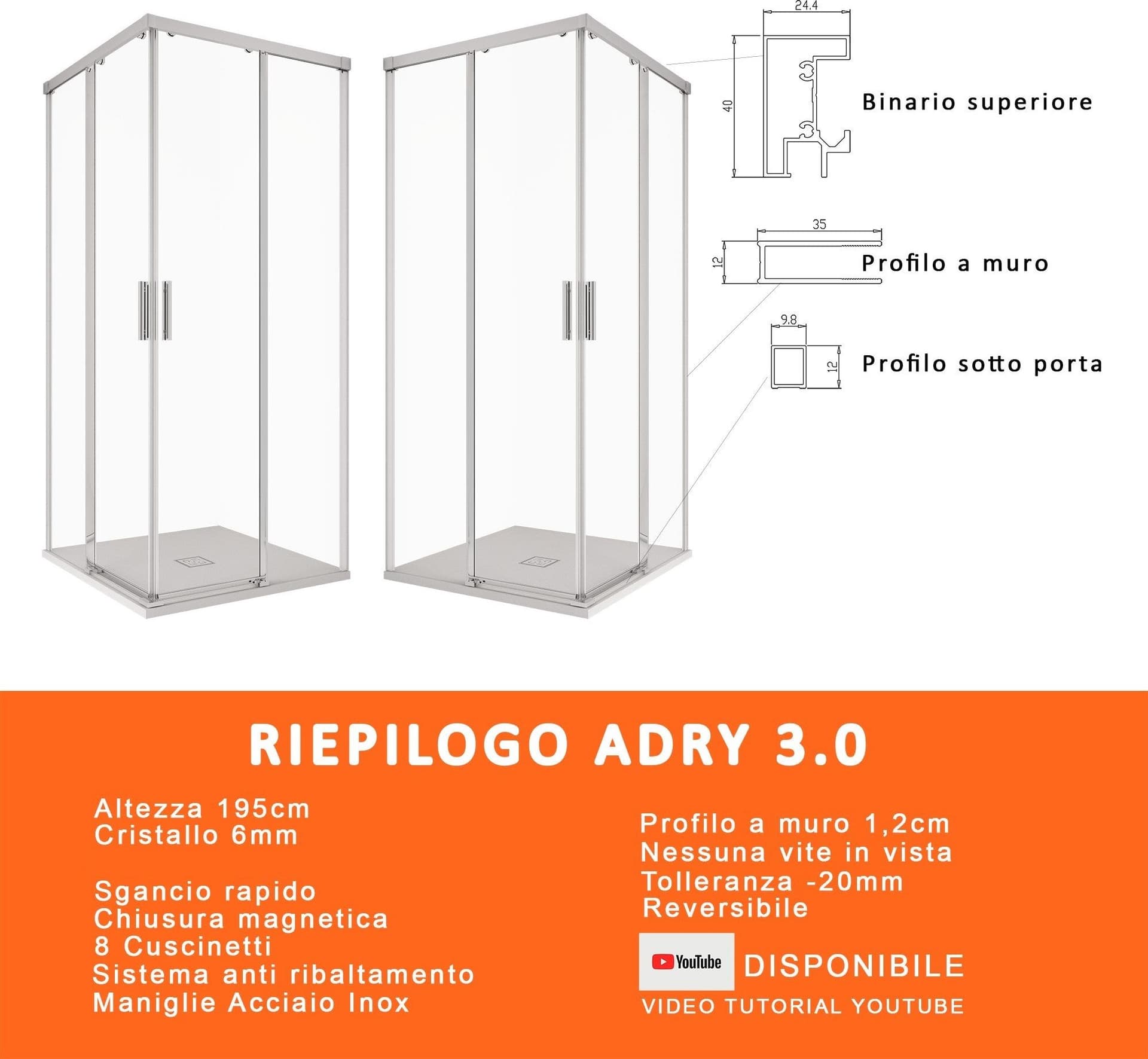 Box doccia angolare opaco acidato H195 6mm UNICO PROMOZIONE in Box doccia Mondialshop - Parabiago, commercioVirtuoso.it