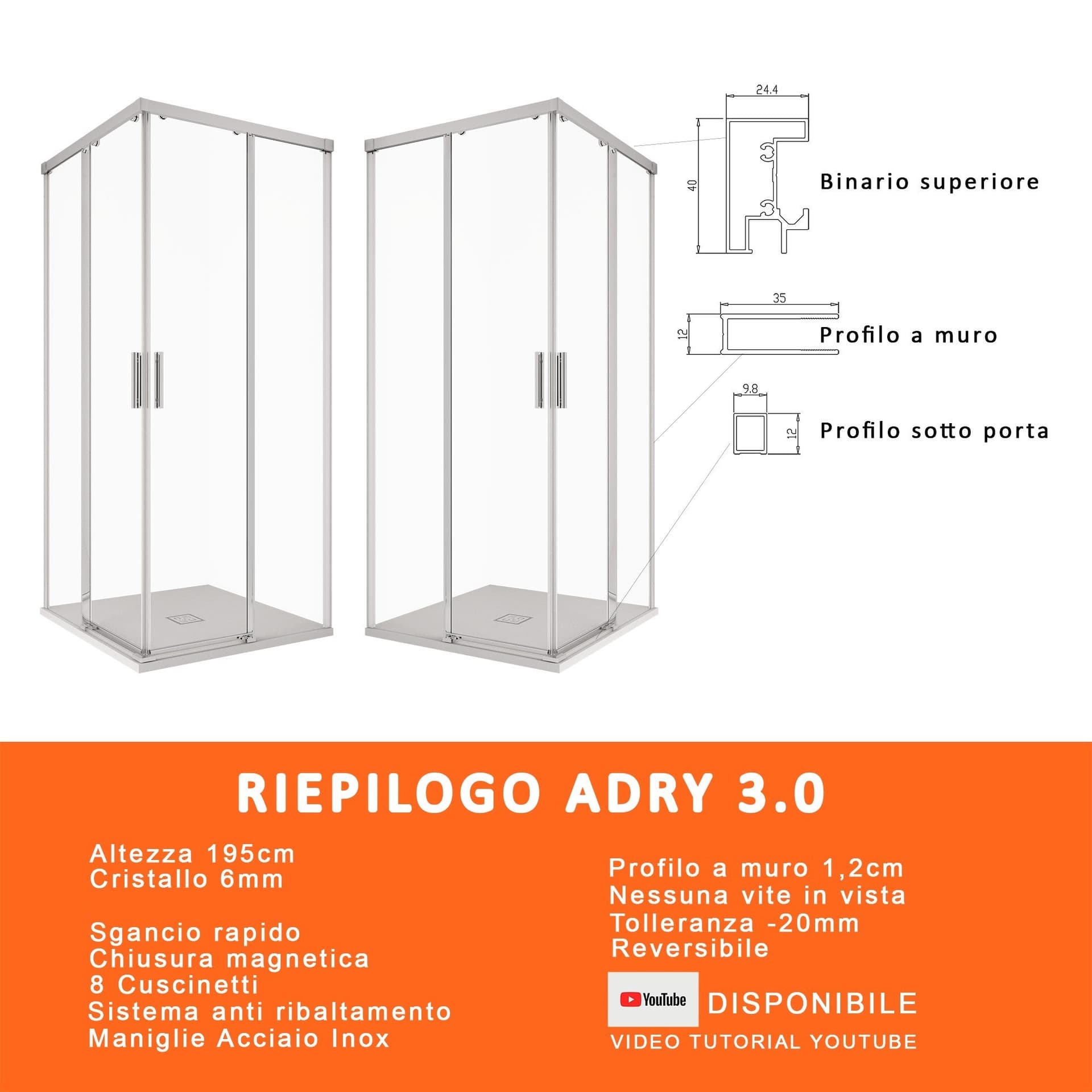Box doccia angolare opaco acidato H195 6mm UNICO PROMOZIONE in Box doccia Mondialshop - Parabiago, commercioVirtuoso.it