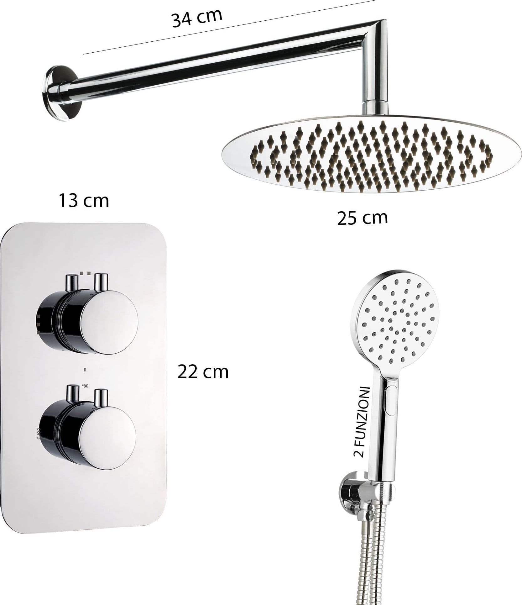 Kit doccia termostatico 5pz Miscelatore - Braccio - Soffione 25 - Doccetta in Rubinetti per vasca Mondialshop - Parabiago, commercioVirtuoso.it