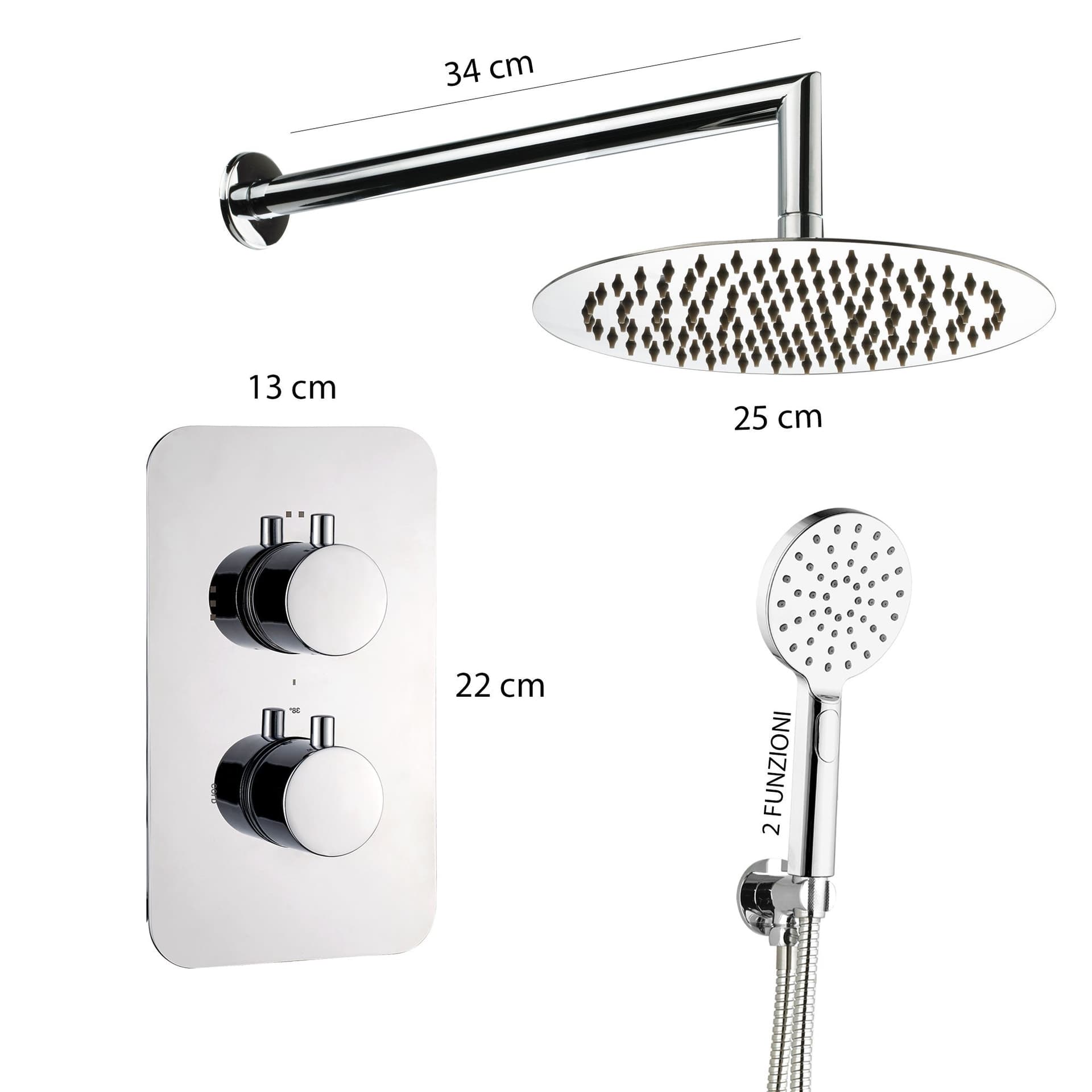 Kit doccia termostatico 5pz Miscelatore - Braccio - Soffione 25 - Doccetta in Rubinetti per vasca Mondialshop - Parabiago, commercioVirtuoso.it