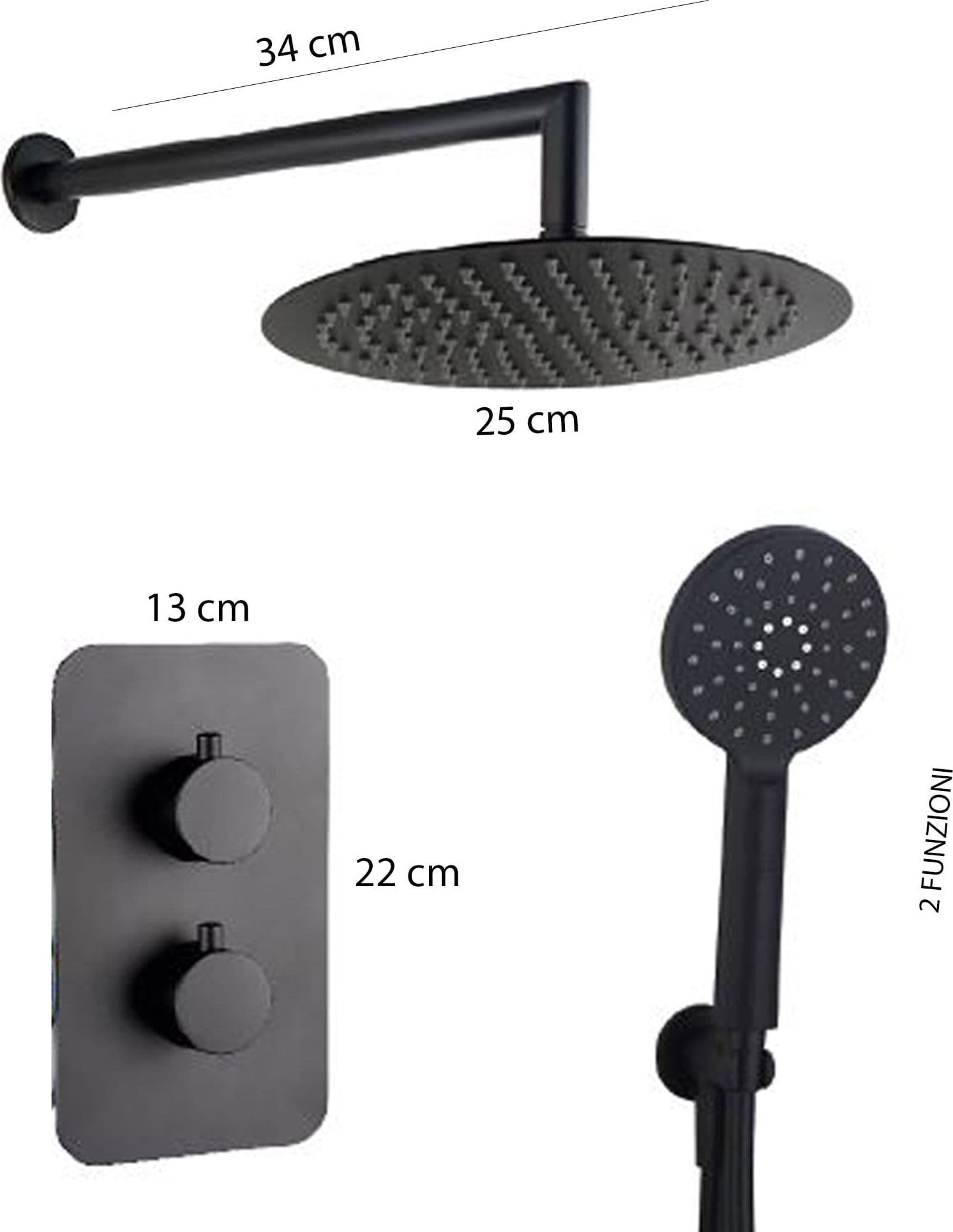 Kit doccia termostatico Nero 5pz Miscelatore - Braccio - Soffione 25 - Doccetta in Rubinetti per vasca Mondialshop - Parabiago, commercioVirtuoso.it