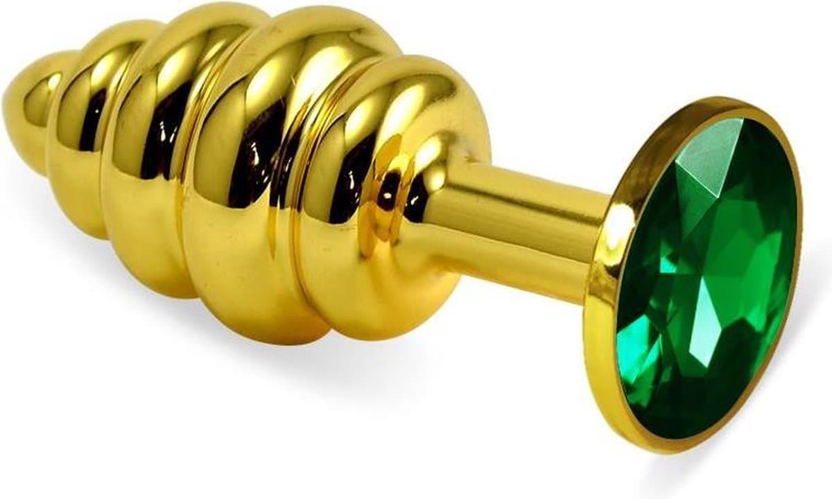 Plug Anale LoveToy metallo pesante color oro pietra verde confezione regalo in prodotto Erosdom - Palmi, commercioVirtuoso.it