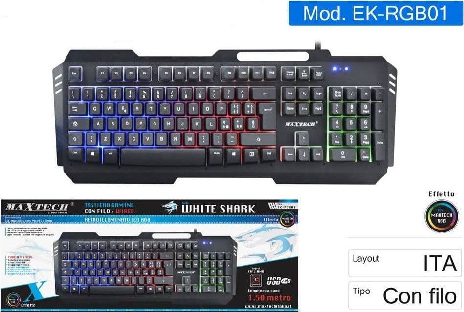 TASTIERA GAMING CON FILO RETROILLUMINATO LED RGB LAYOUT ITALIANO PC EK-RGB01 in Tastiere da gioco Trade Shop italia - Napoli, commercioVirtuoso.it