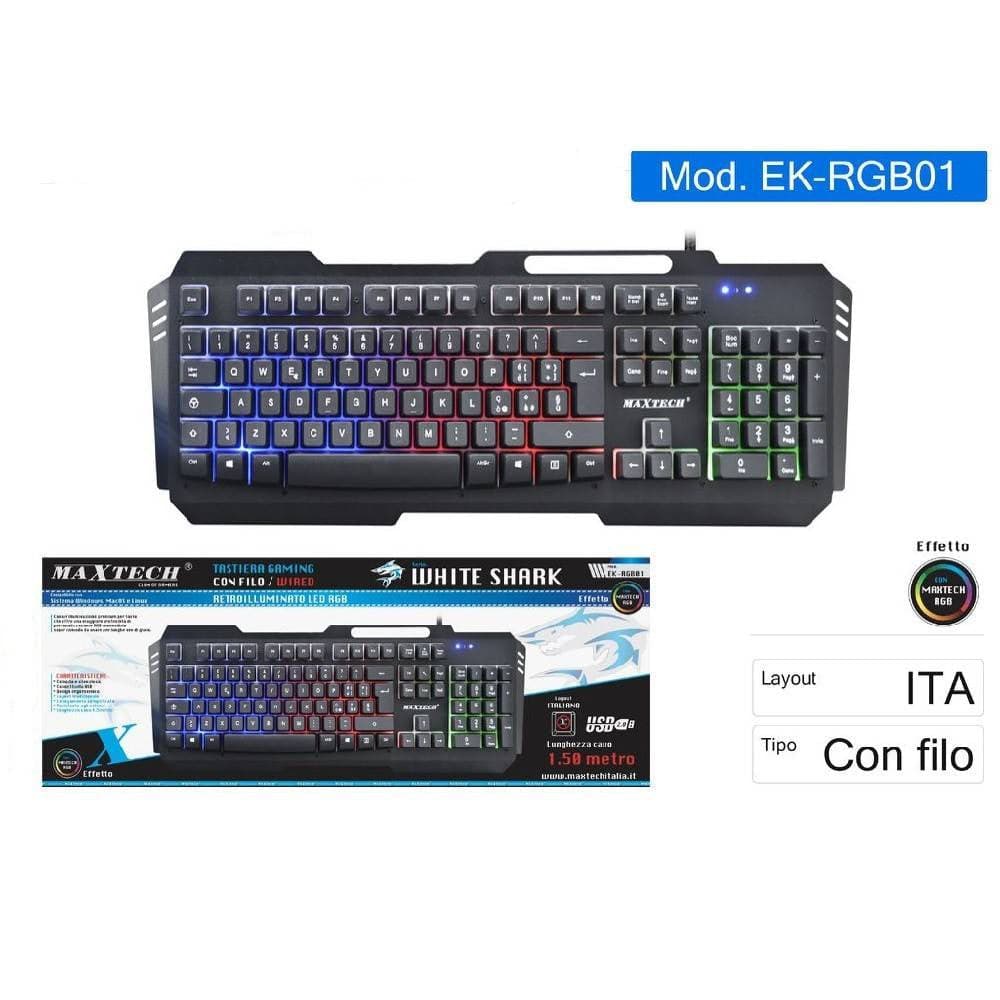 TASTIERA GAMING CON FILO RETROILLUMINATO LED RGB LAYOUT ITALIANO PC EK-RGB01 in Tastiere da gioco Trade Shop italia - Napoli, commercioVirtuoso.it