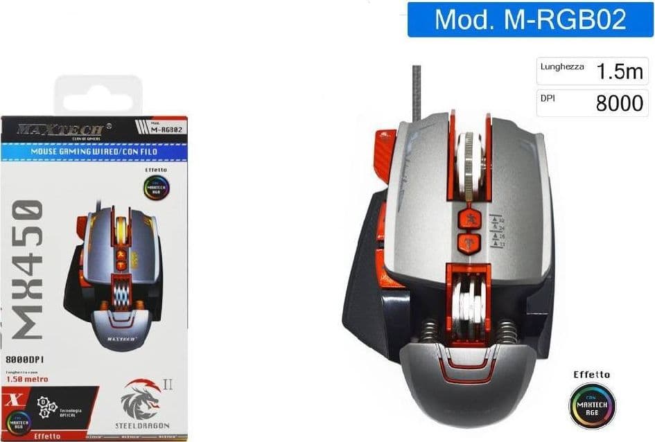 MOUSE GAMING RGB MULTICOLOR CON FILO TASTI 8000 DPI USB PER PC NOTEBOOK M-RGB02 in Mouse da gioco Trade Shop italia - Napoli, commercioVirtuoso.it
