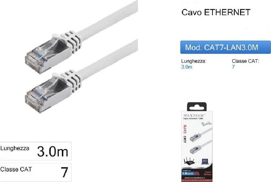 CAVO DI RETE LAN ETHERNET RJ45 / CAT 7 CAVETTO 3 METRI MAXTECH CAT7-LAN3.0M in Cavi Ethernet Trade Shop italia - Napoli, commercioVirtuoso.it