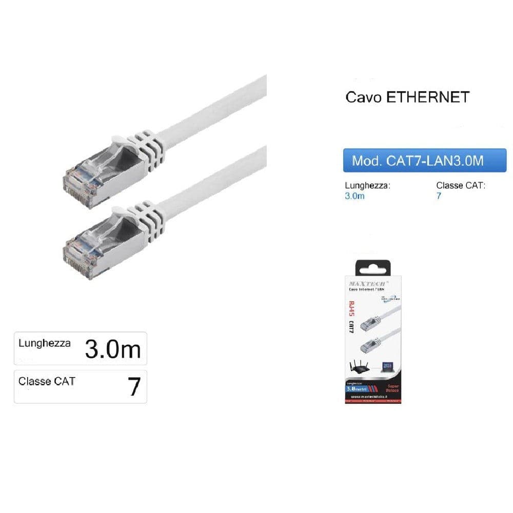 CAVO DI RETE LAN ETHERNET RJ45 / CAT 7 CAVETTO 3 METRI MAXTECH CAT7-LAN3.0M in Cavi Ethernet Trade Shop italia - Napoli, commercioVirtuoso.it