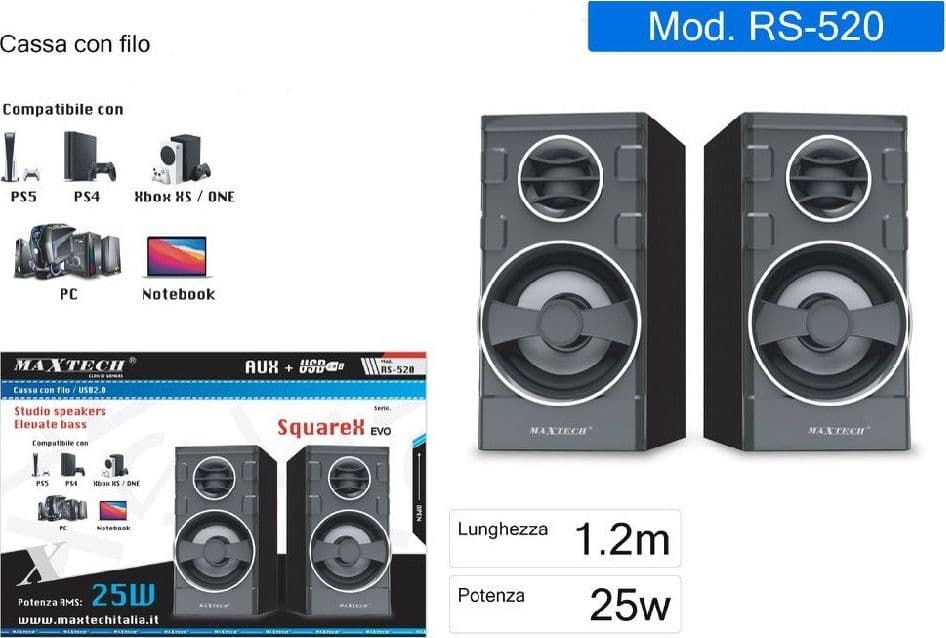 CASSE PC XBOX STEREO AUX MULTIMEDIA DIGITAL AUDIO JACK 3.5MM 25W CA-SS002 RS-520 in Casse portatili Bluetooth Trade Shop italia - Napoli, commercioVirtuoso.it