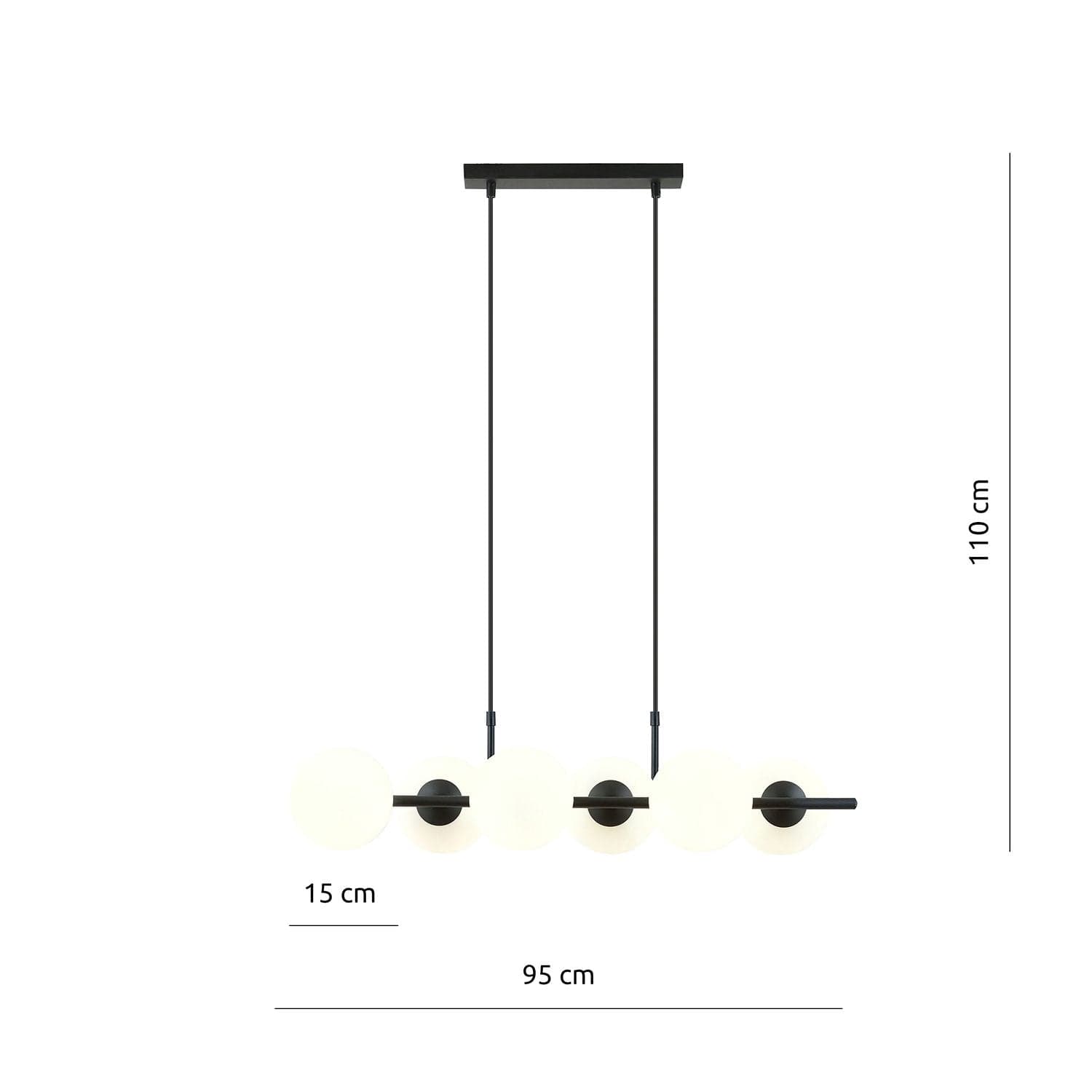 Sospensione Moderna Rory 6 Luci In Acciaio Nero E Sfere In Vetro Opalino in Lampade a sospensione LuceArt - Montecorvino Pugliano, commercioVirtuoso.it